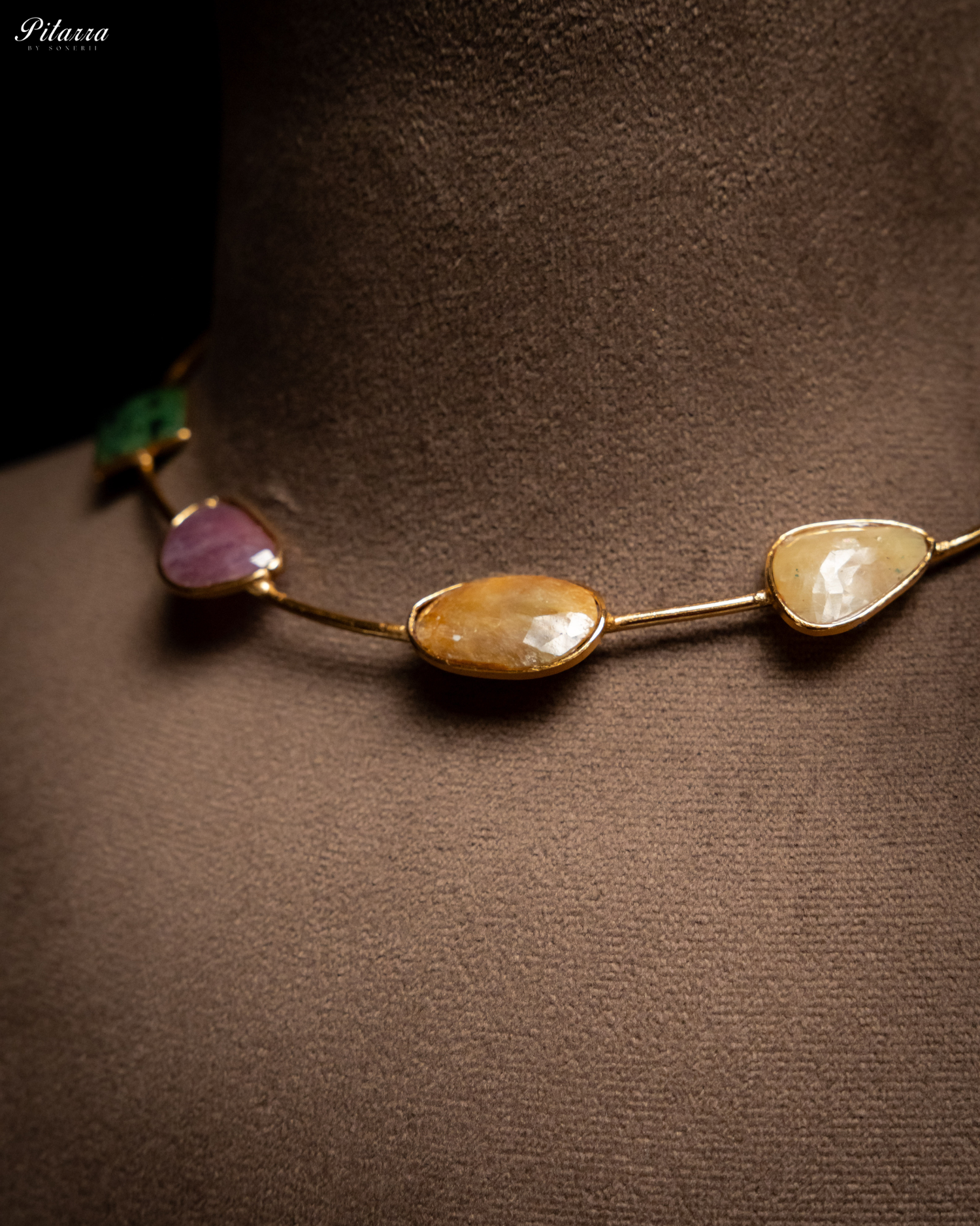 Statement Natural Multi Sapphire Necklace_Zoom Angle