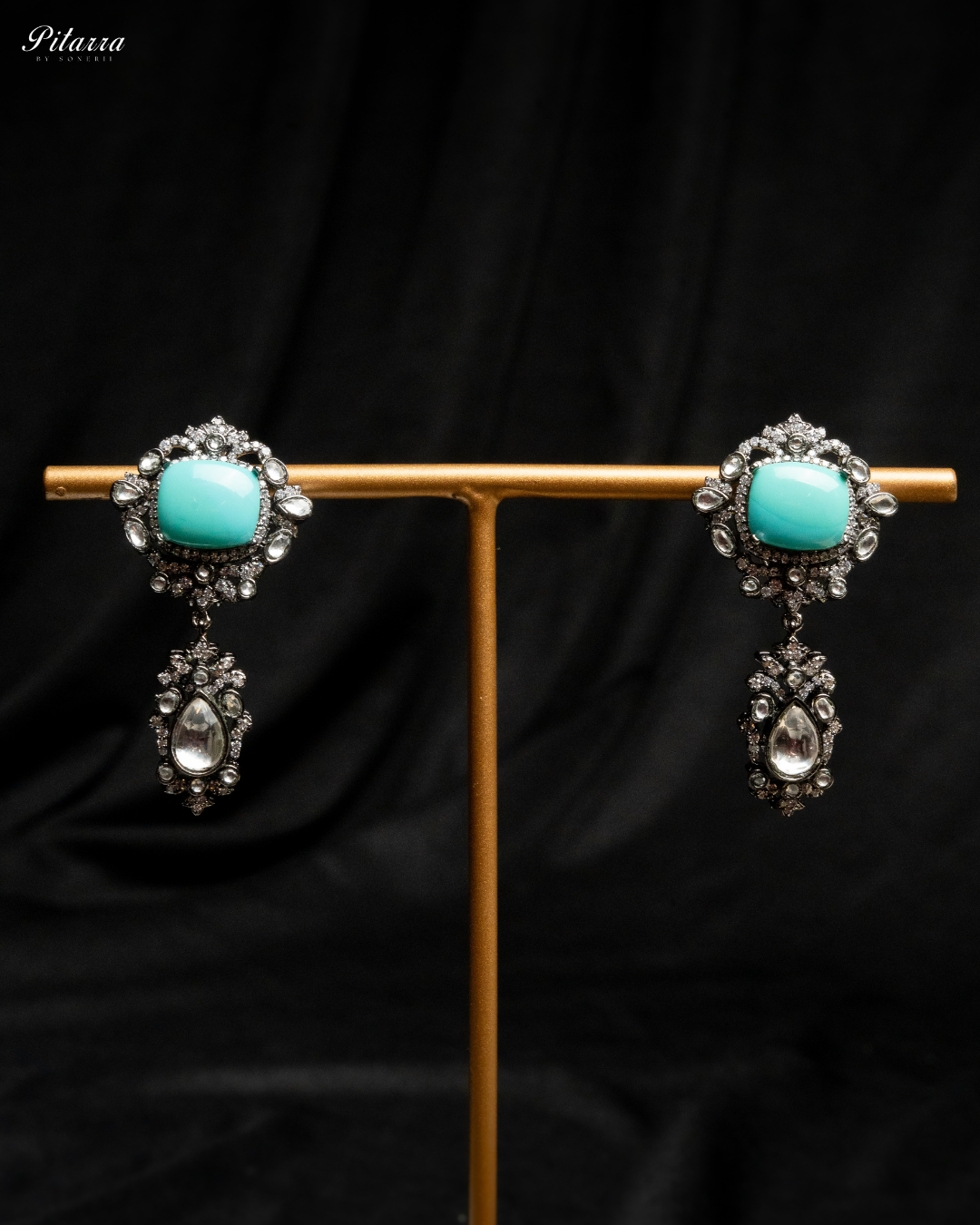 Turquoise Blue Royal Kundan Necklace Set_Earrings