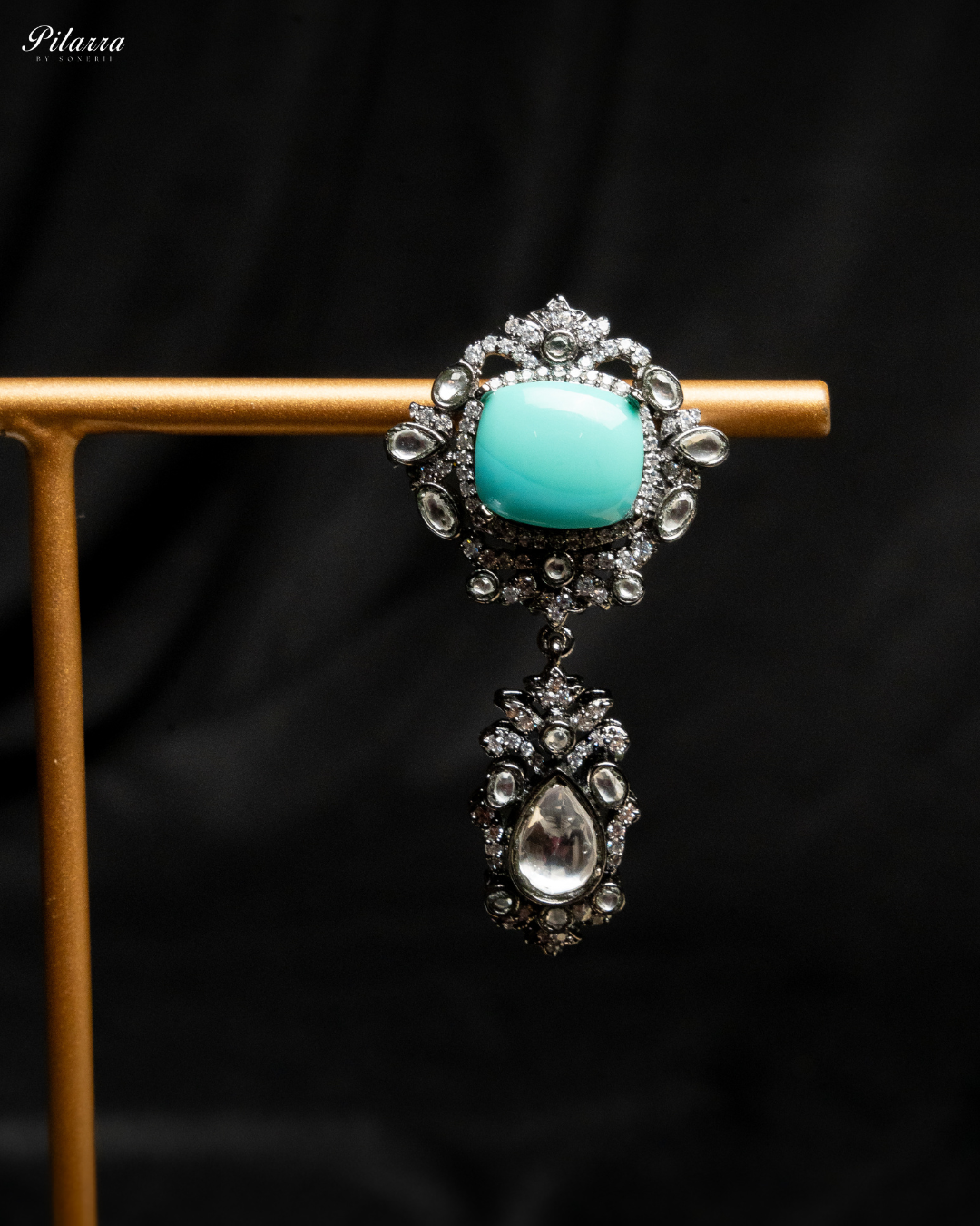 Turquoise Blue Royal Kundan Necklace Set_Zoom Earrings