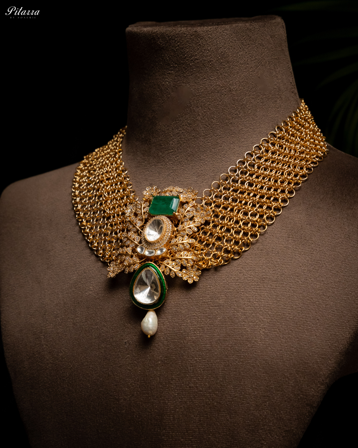 White Crystal Studeed Kundan Necklace Set_Side Image