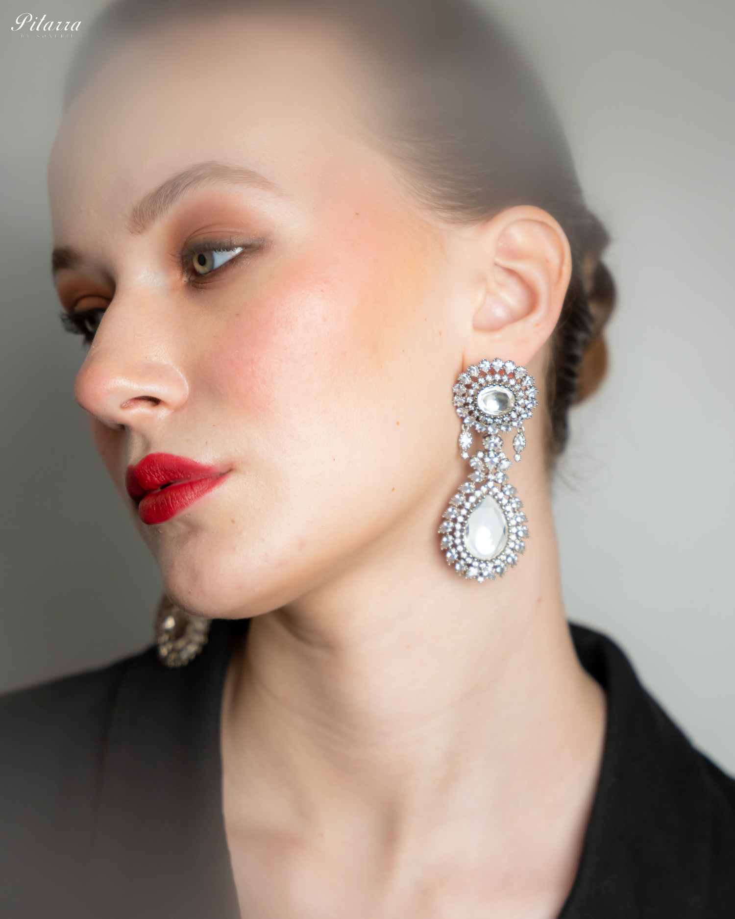 White Dangler Drop Polki Earrings Set_Side Pose