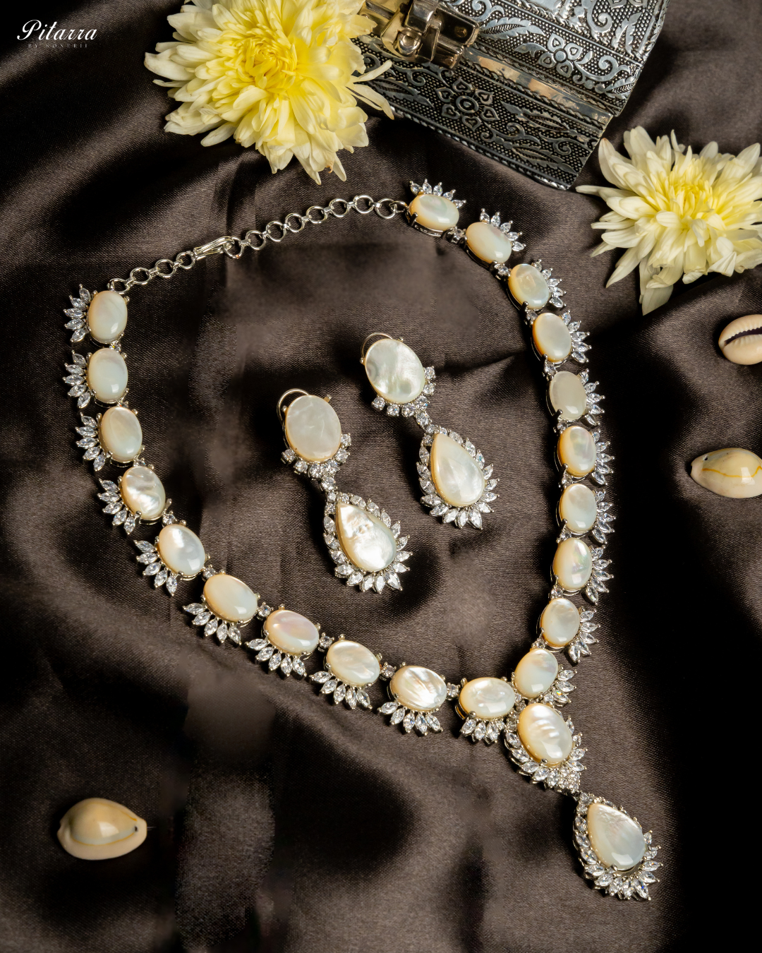 White Finish Zircon Silver Necklace Set_Main Image