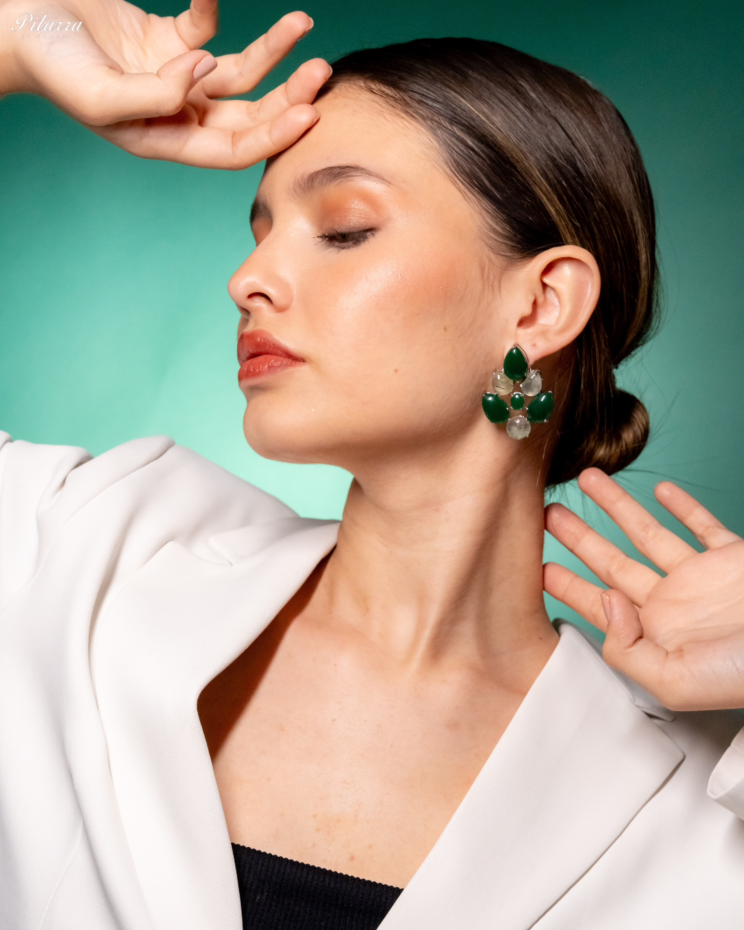 White Green Ethnic Stud Earrings_Side Angle