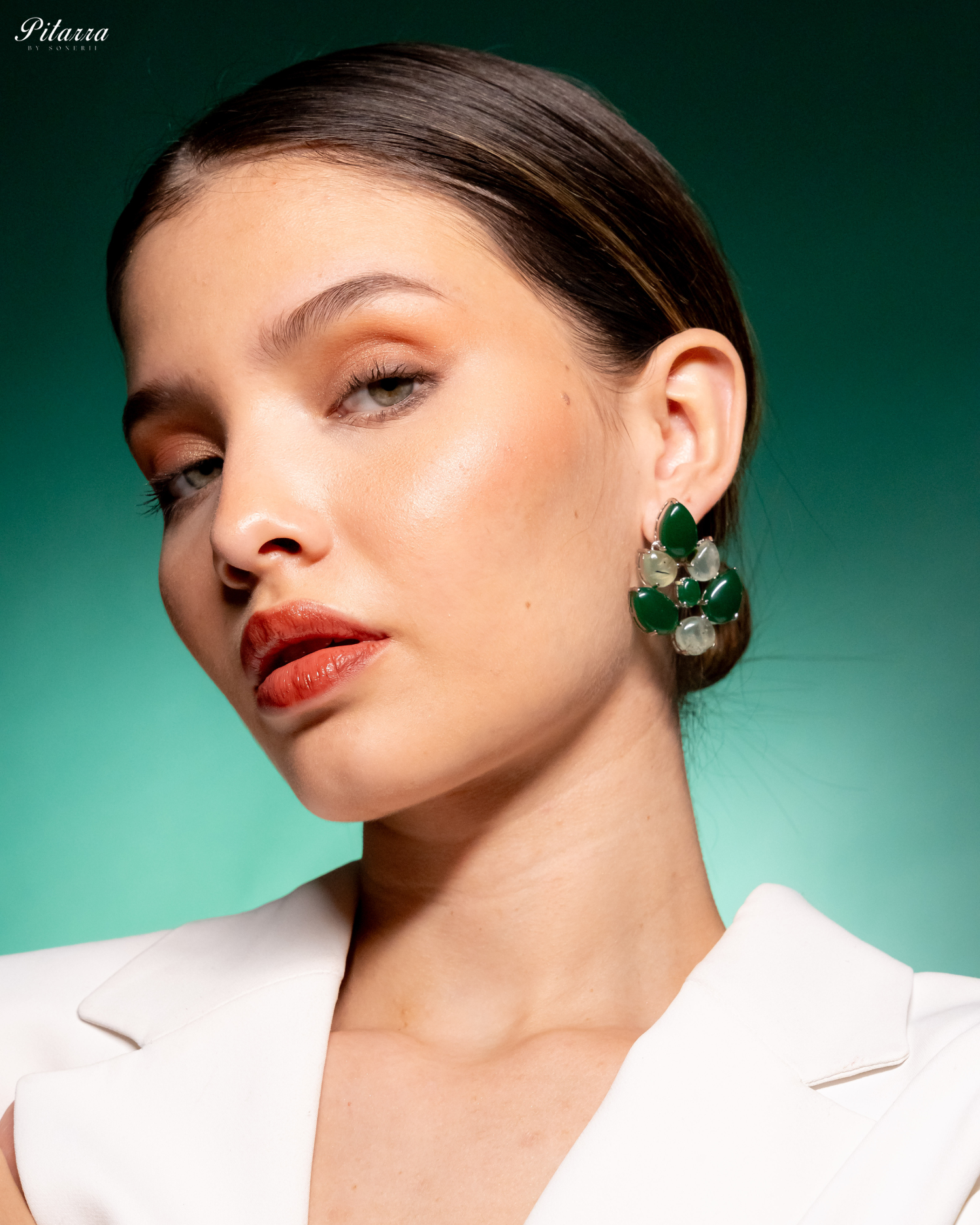 White Green Ethnic Stud Earrings_Side Pose