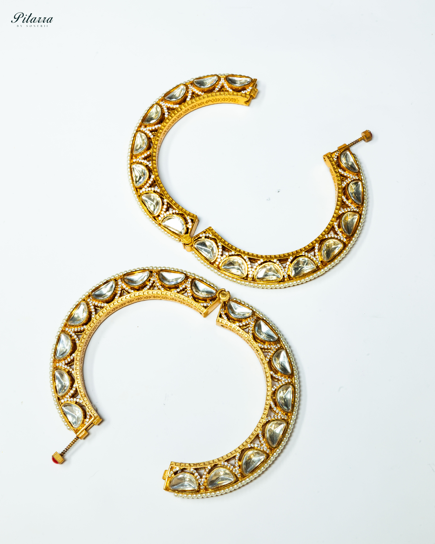 White Stone Golden Kundan Kada Set_Open Image