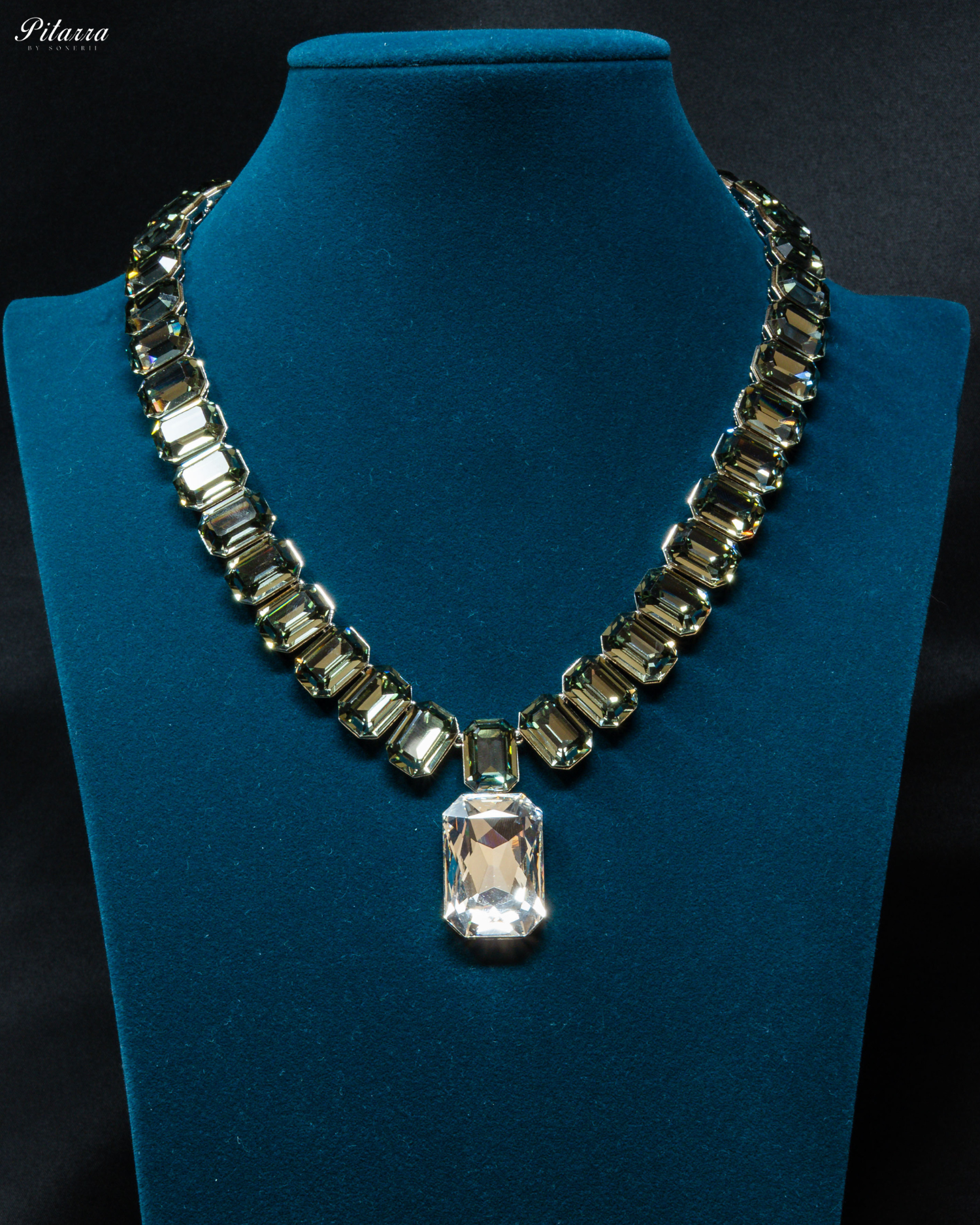White Stone Square Grey Crystal Necklace Set_Front Image