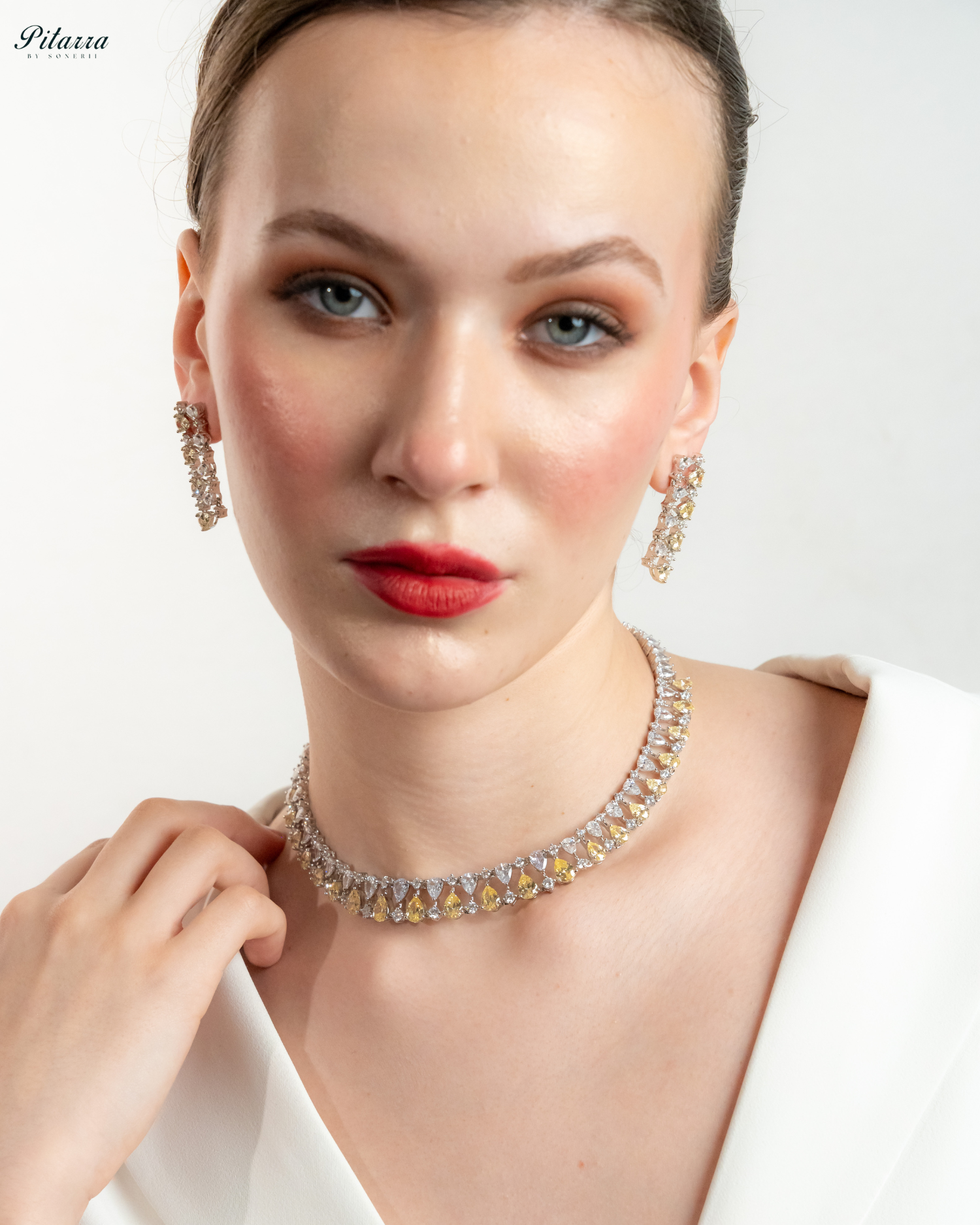 Yellow Drop CZ Necklace Set_Front Angle