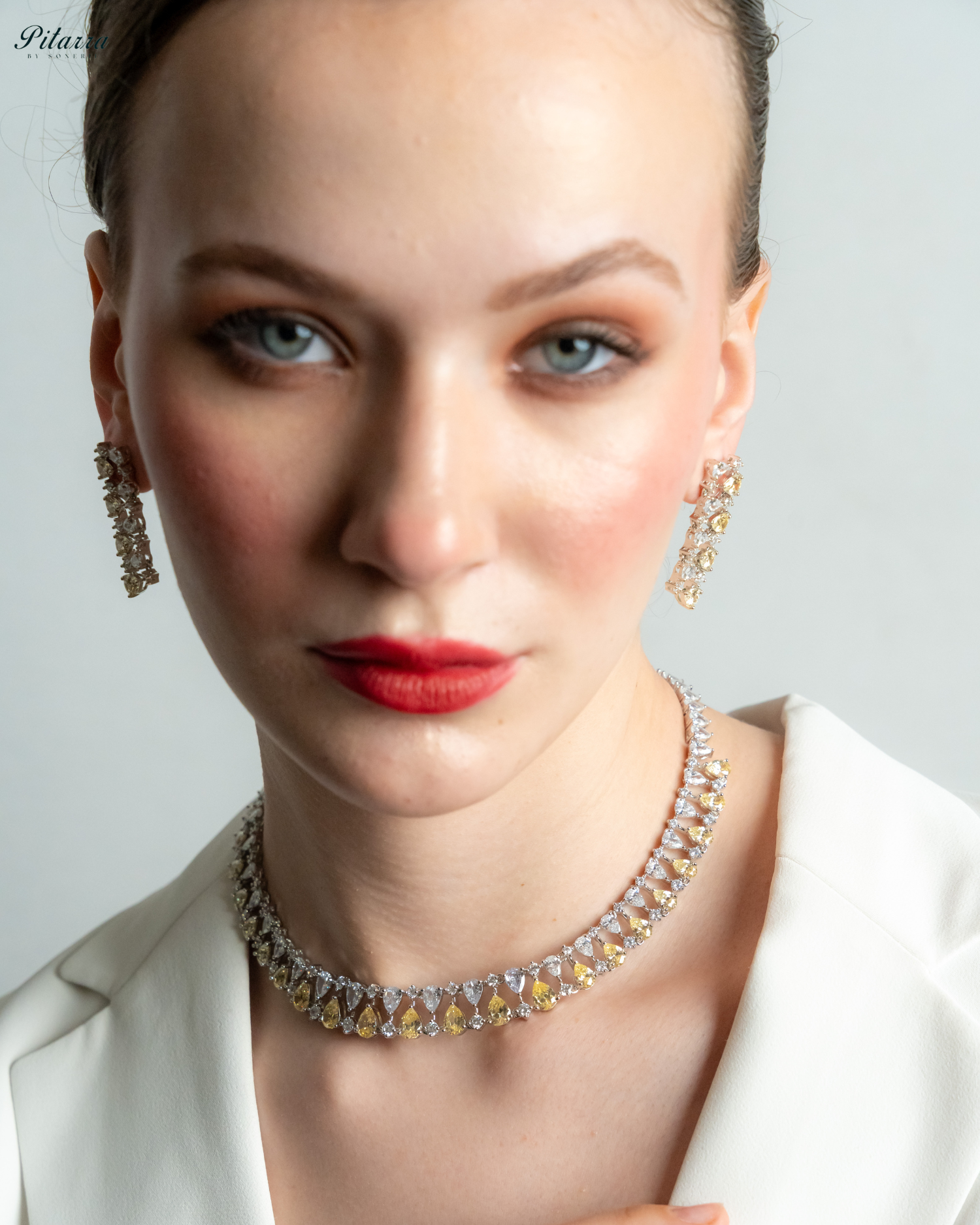 Yellow Drop CZ Necklace Set_Front Pose