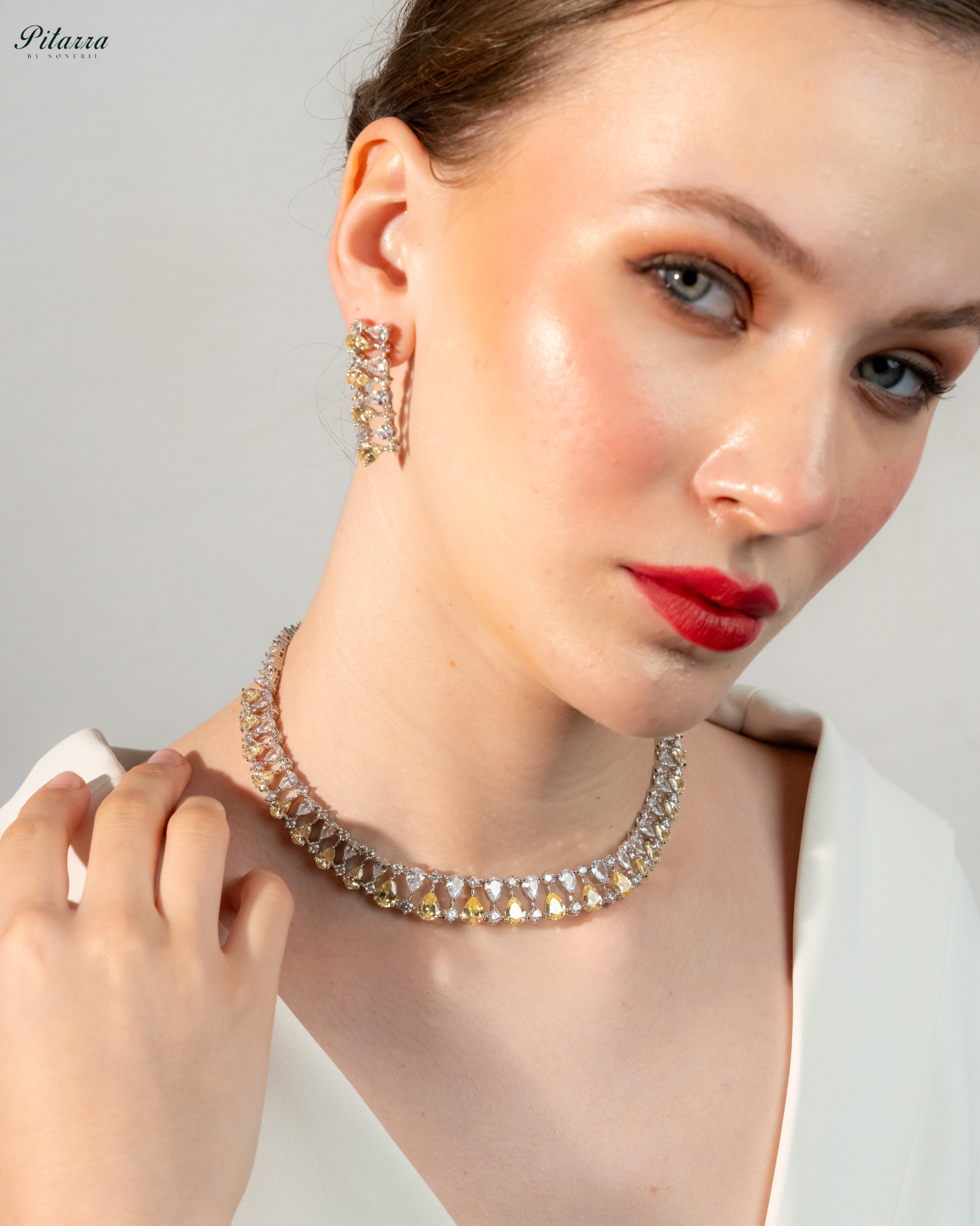 Yellow Drop CZ Necklace Set_Right Angle
