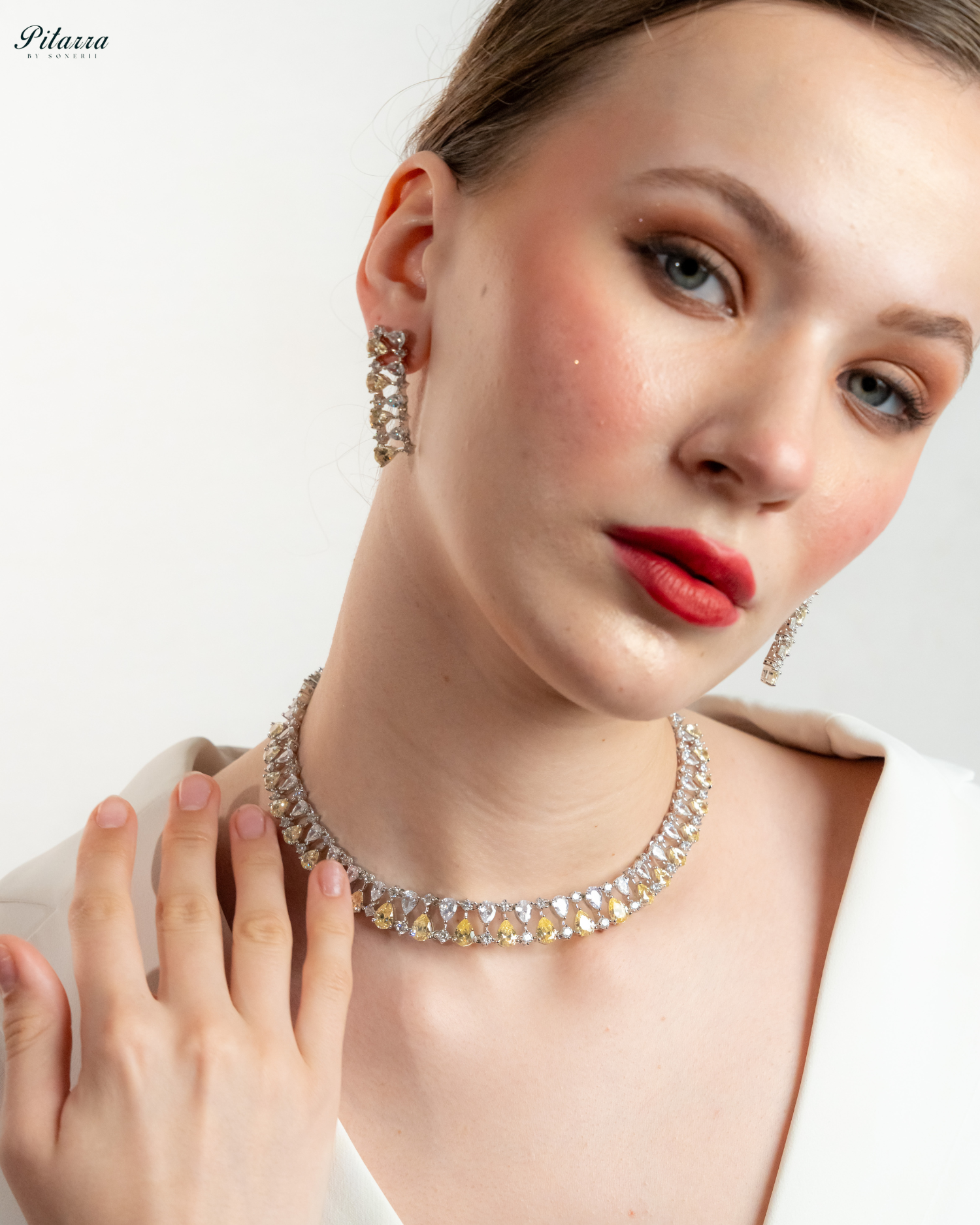 Yellow Drop CZ Necklace Set_Side