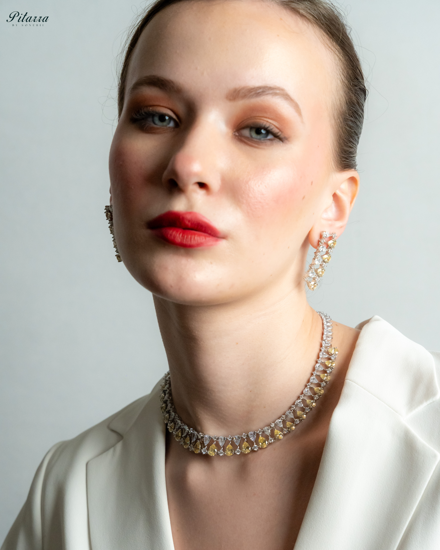 Yellow Drop CZ Necklace Set_Side Image