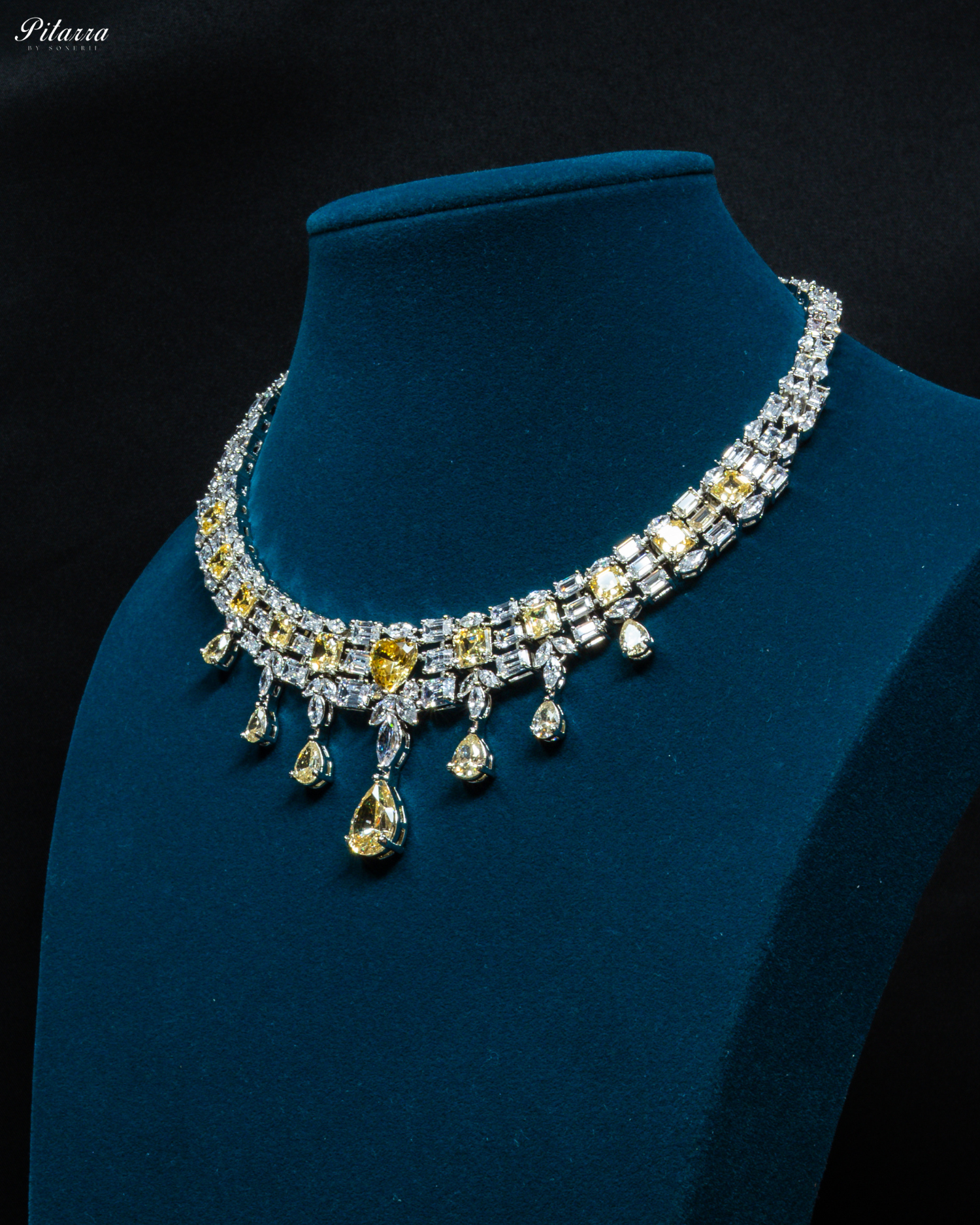 Yellow Drop Cubic Zirconia Studded Necklace Set_Side Angle