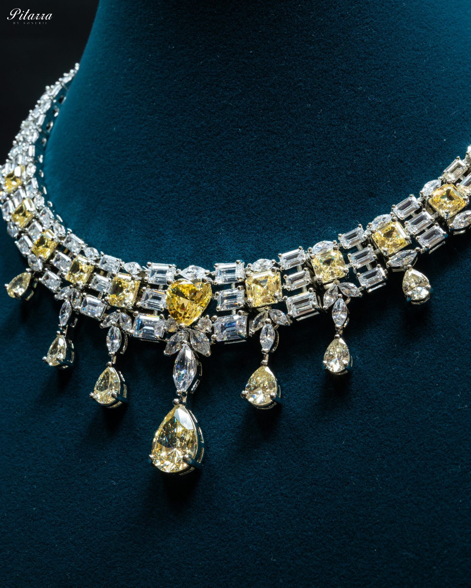 Yellow Drop Cubic Zirconia Studded Necklace Set_Zoom Angle