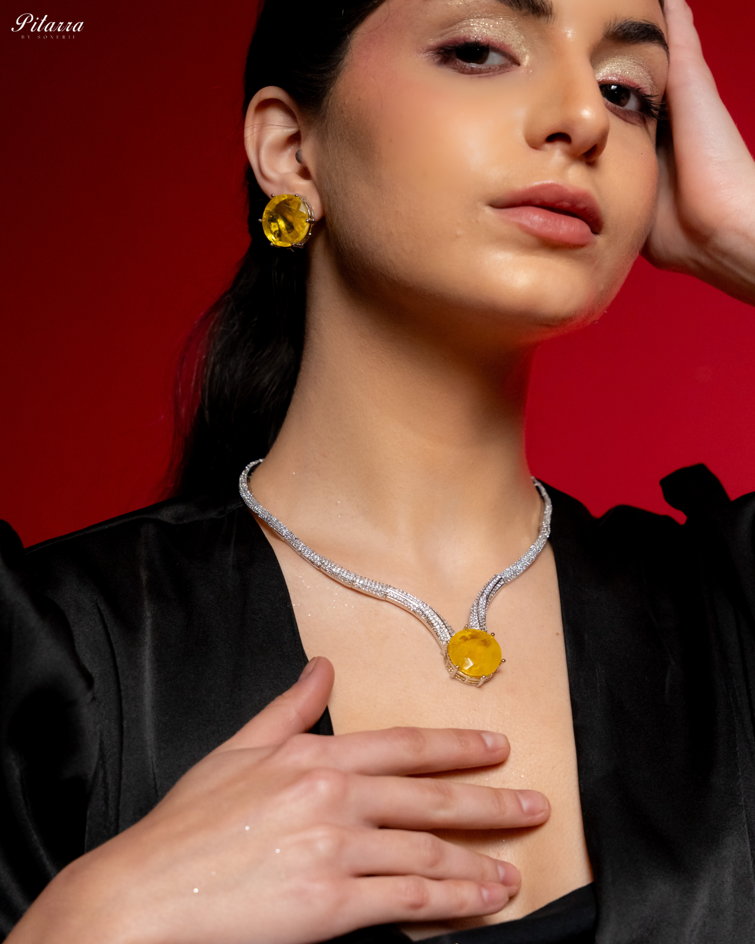 Yellow Drop Stone CZ Necklace Set_Right Angle