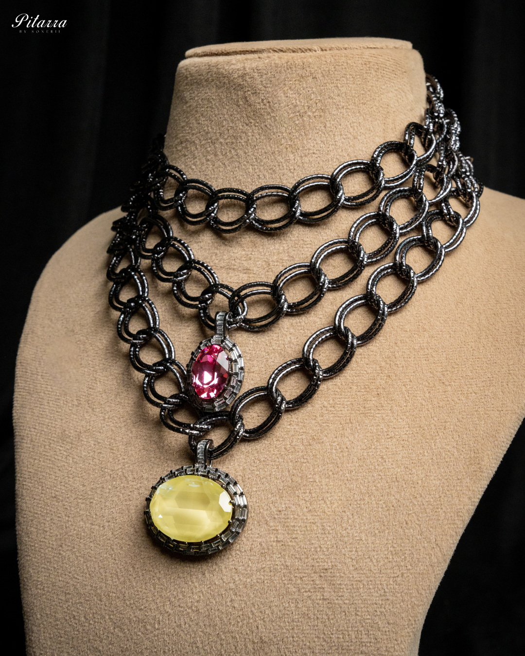 Yellow_Statement_Pendant_Chain_Choker_Side Angle