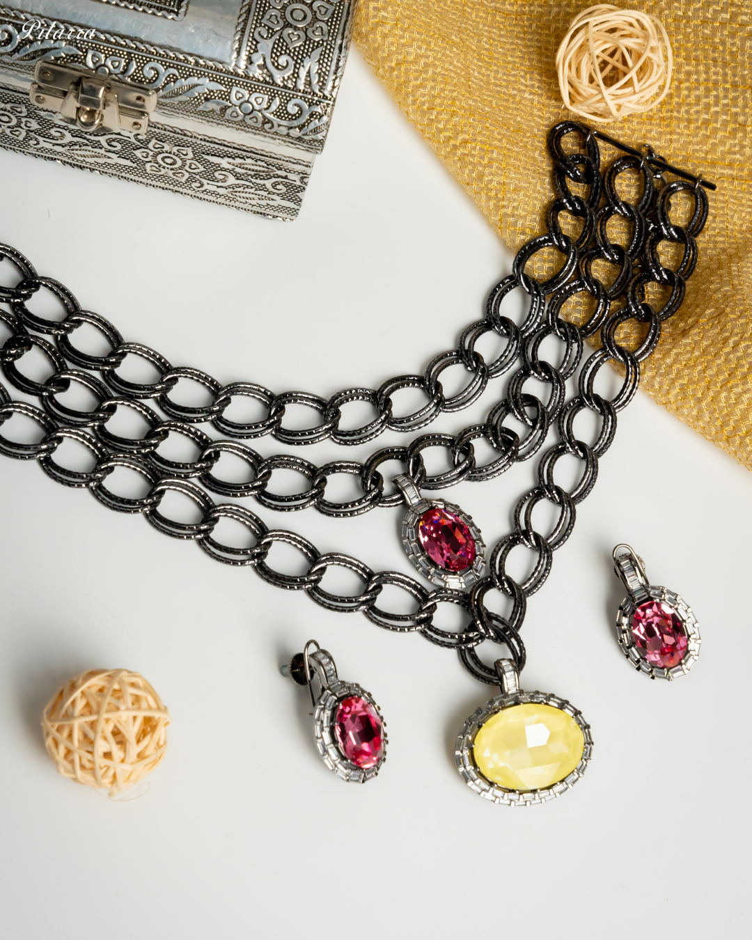 Yellow_Statement_Pendant_Chain_Choker_White Background