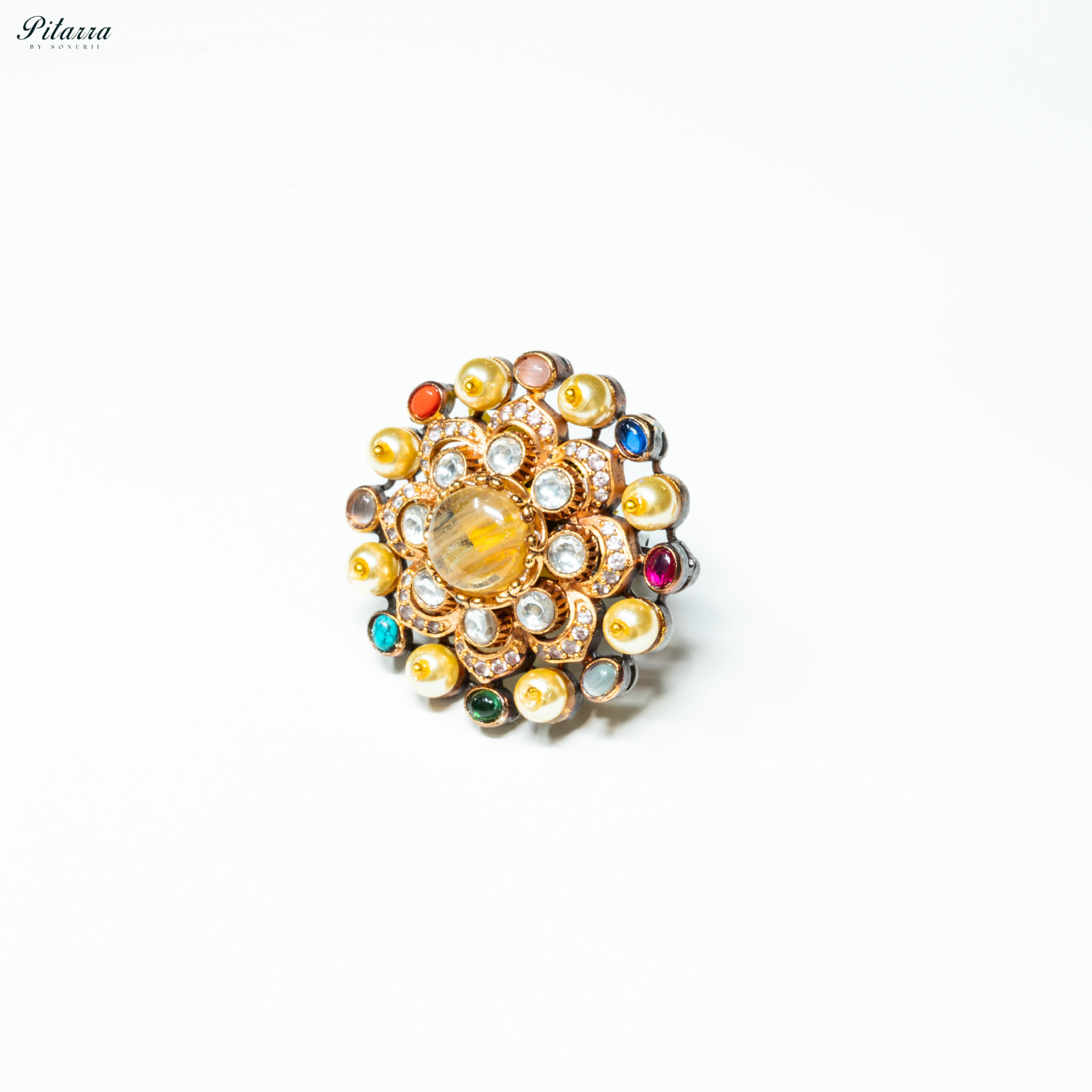 Yellow Stone Navratna Heritage Ring_Side Angle