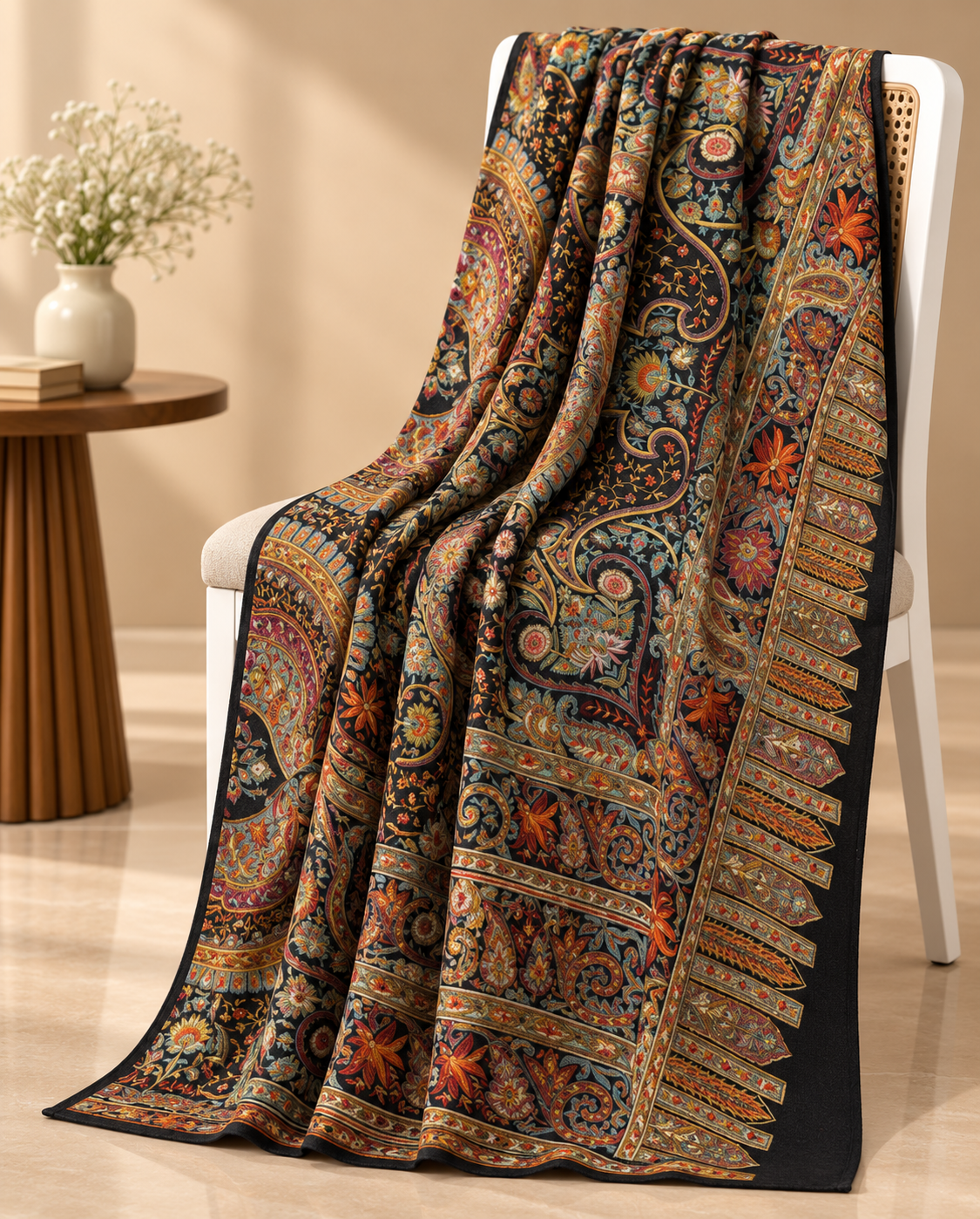 Royal Midnight Kashmiri Sozni Embroidered Shawl