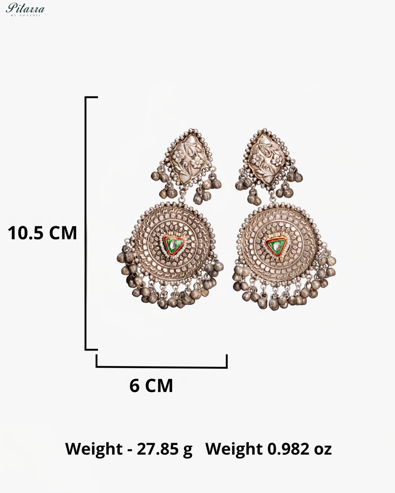 Tricolor Silver Look-Alike Tribal Statement Earrings