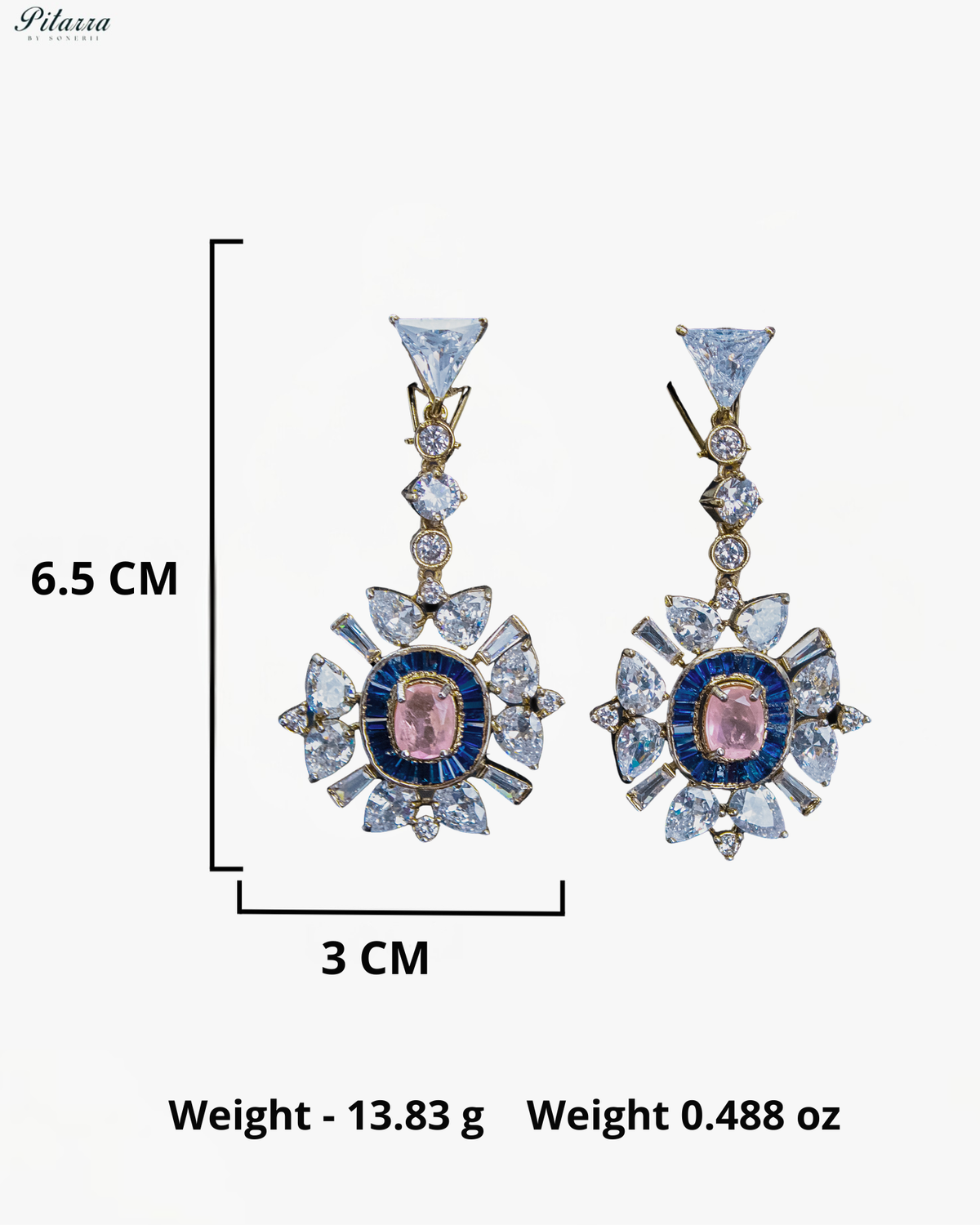 Pink and Blue Kundan Floral Drop Earrings