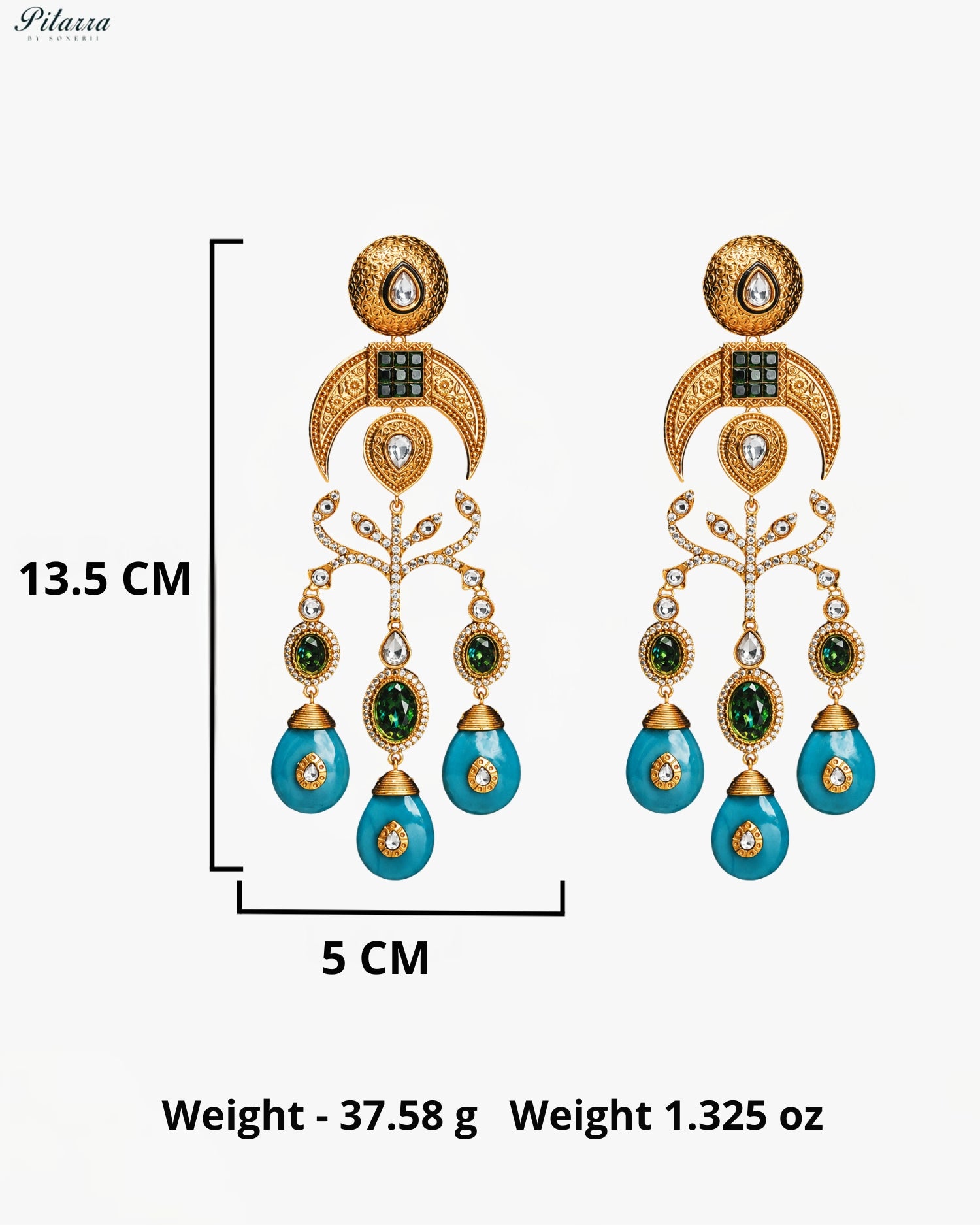Turquoise Blue Crystal Statement Chandbali Earrings