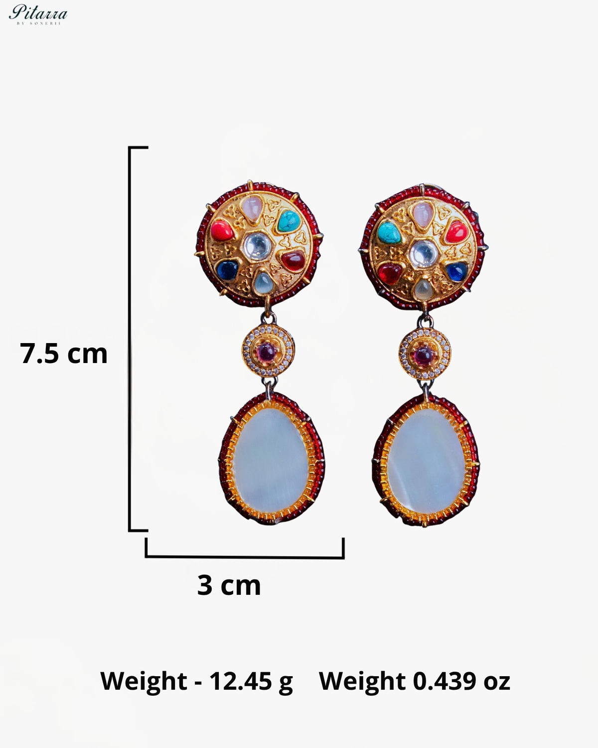 Royal Navratna Inspired Multicolor Kundan Gold Tone Dangler Earrings - Ruby Red