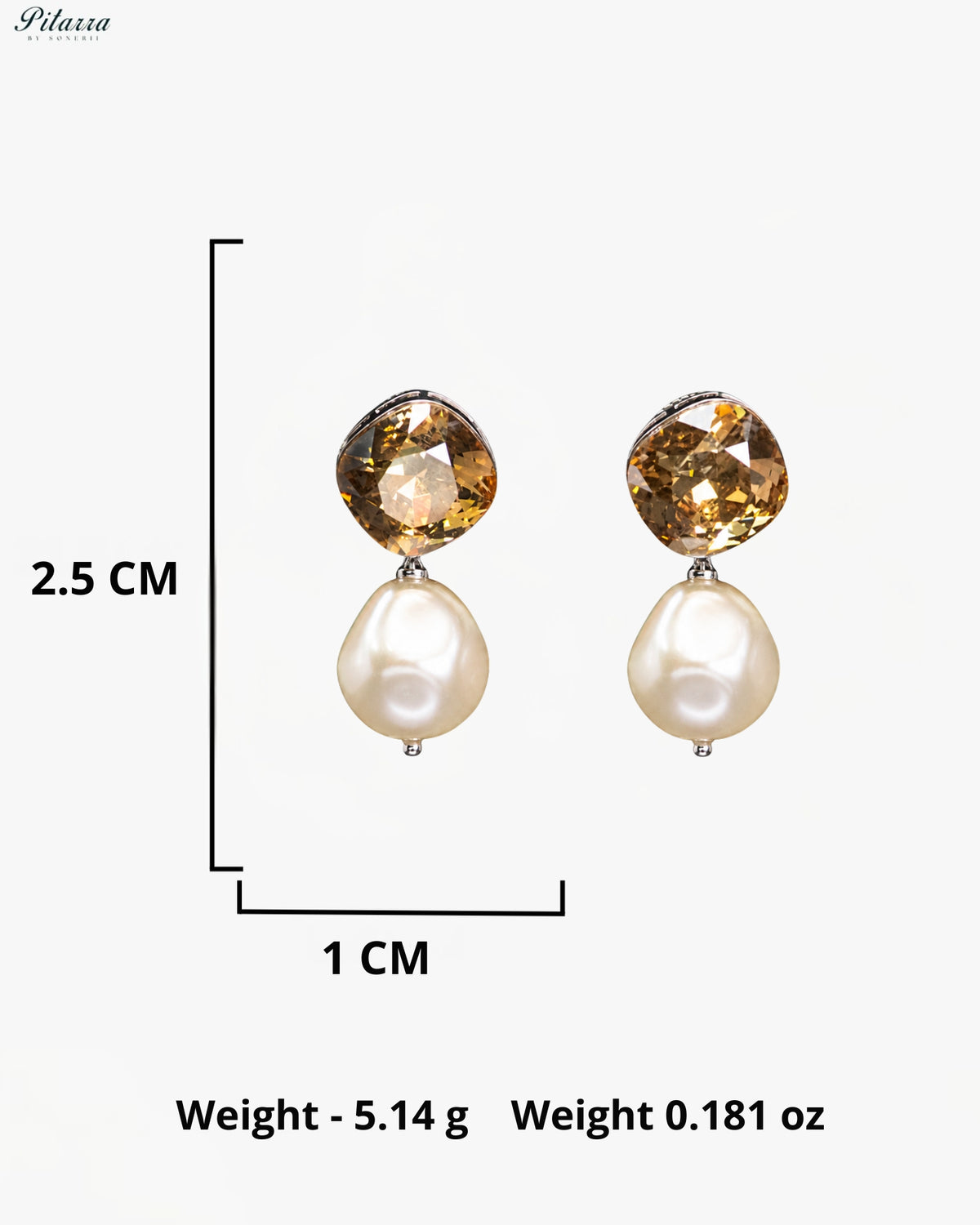 Golden Amber Crystal Pearl Drop Earrings