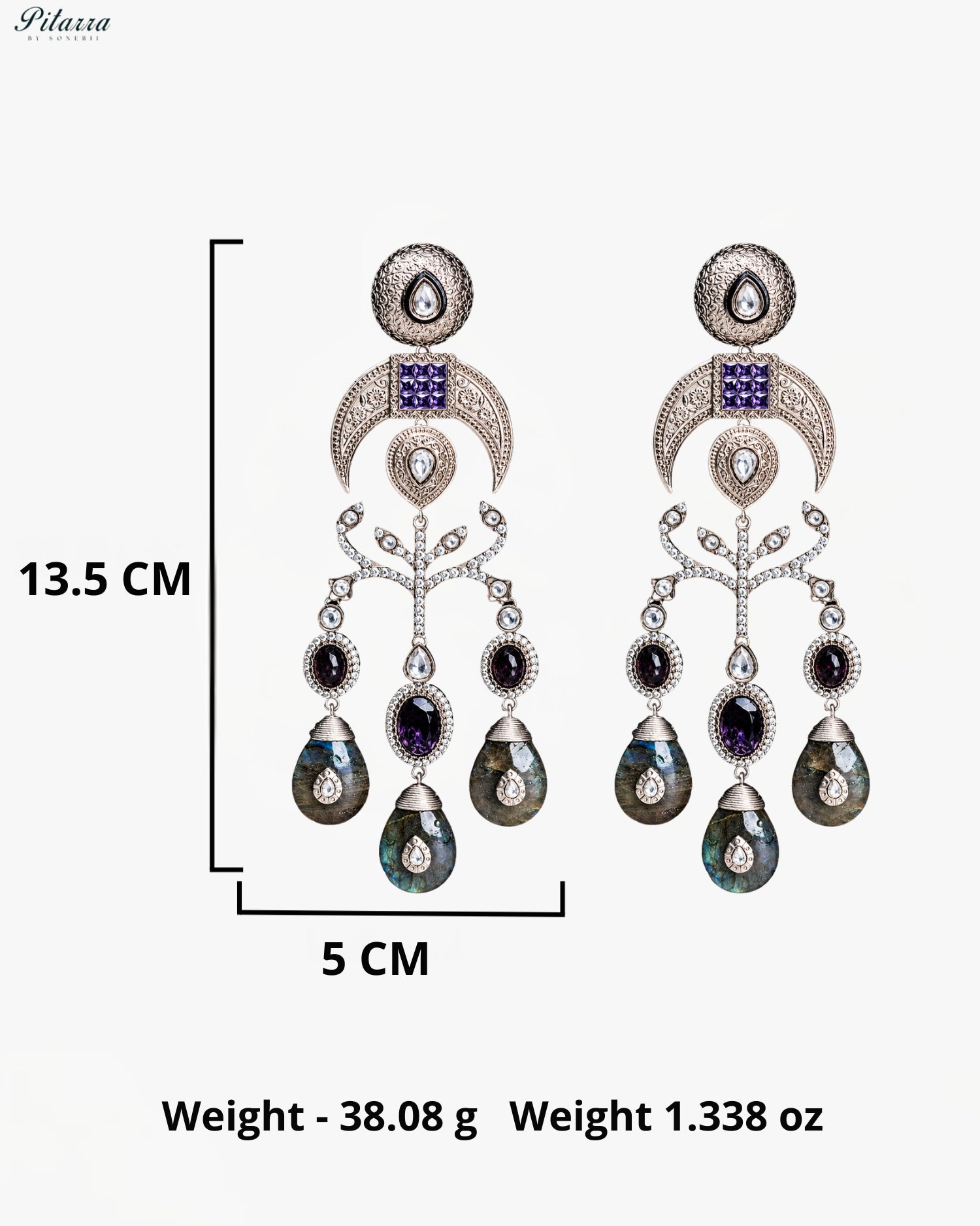 Purple Crystal Statement Chandbali Earrings