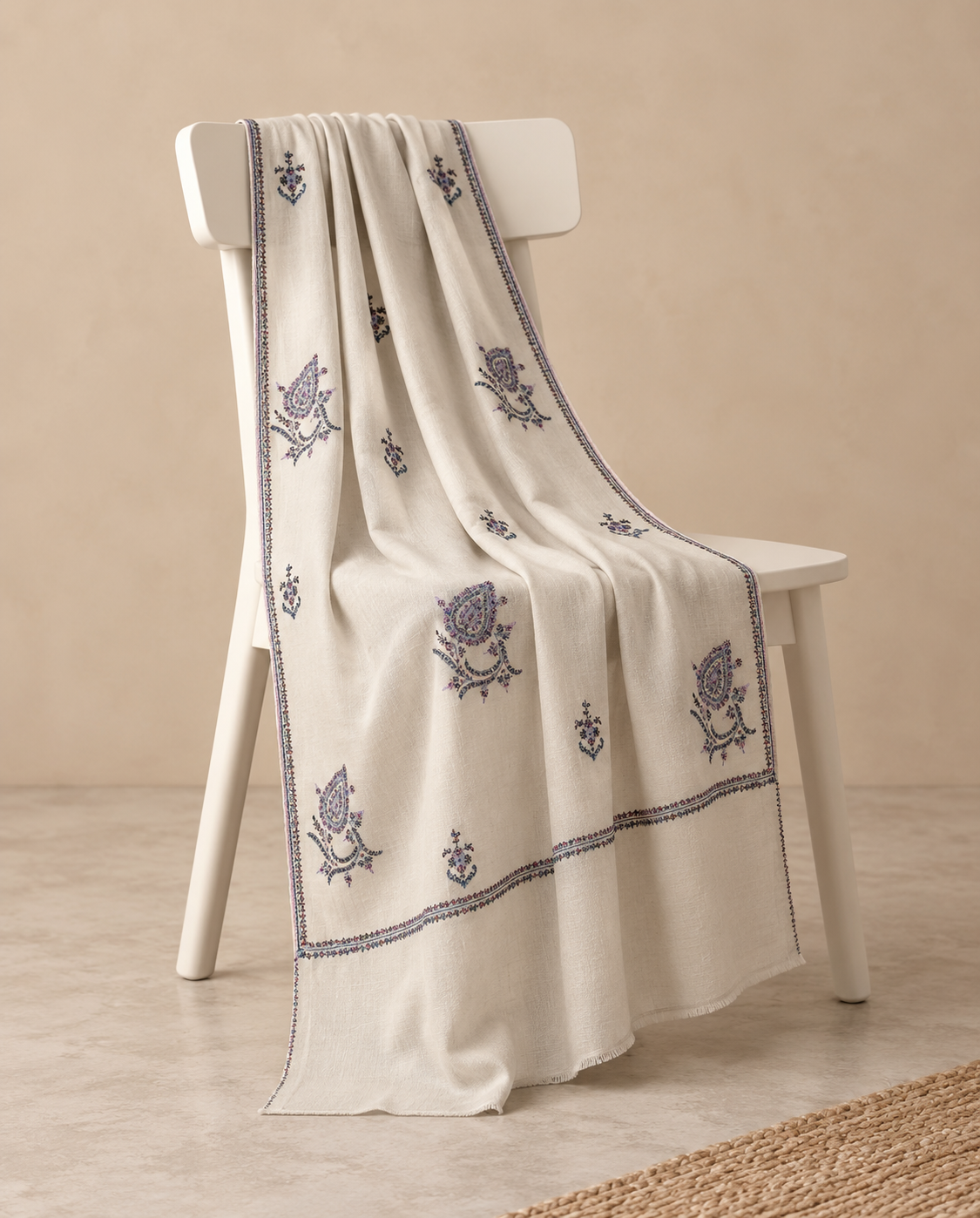 Ivory Paisley Butidar Kashmiri Pashmina Shawl