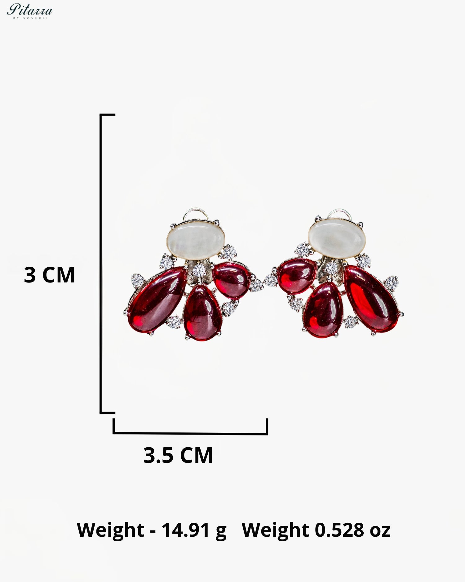 Ruby Red Crystal Floral Stud Earrings