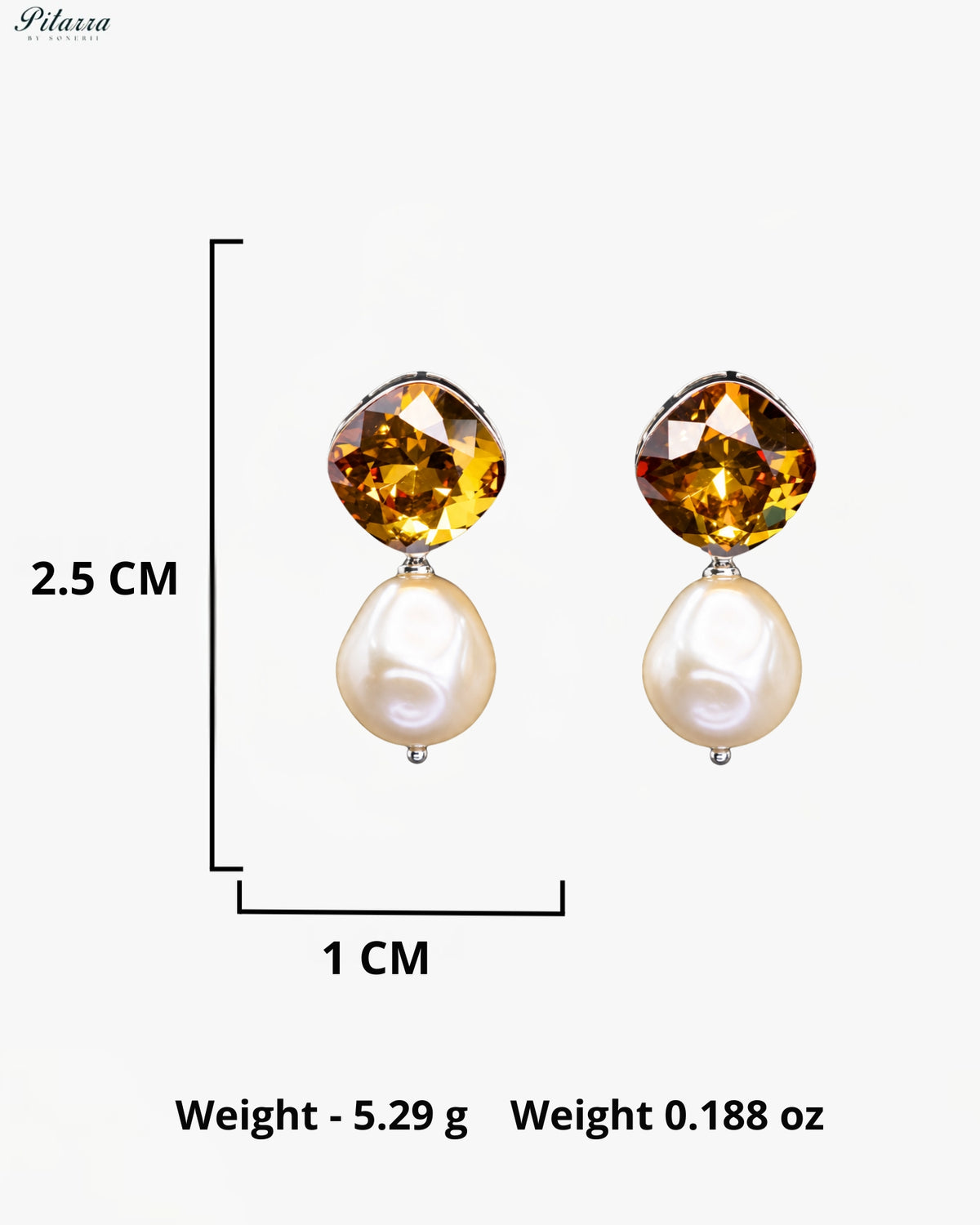 Dark Golden Amber Crystal Pearl Drop Earrings
