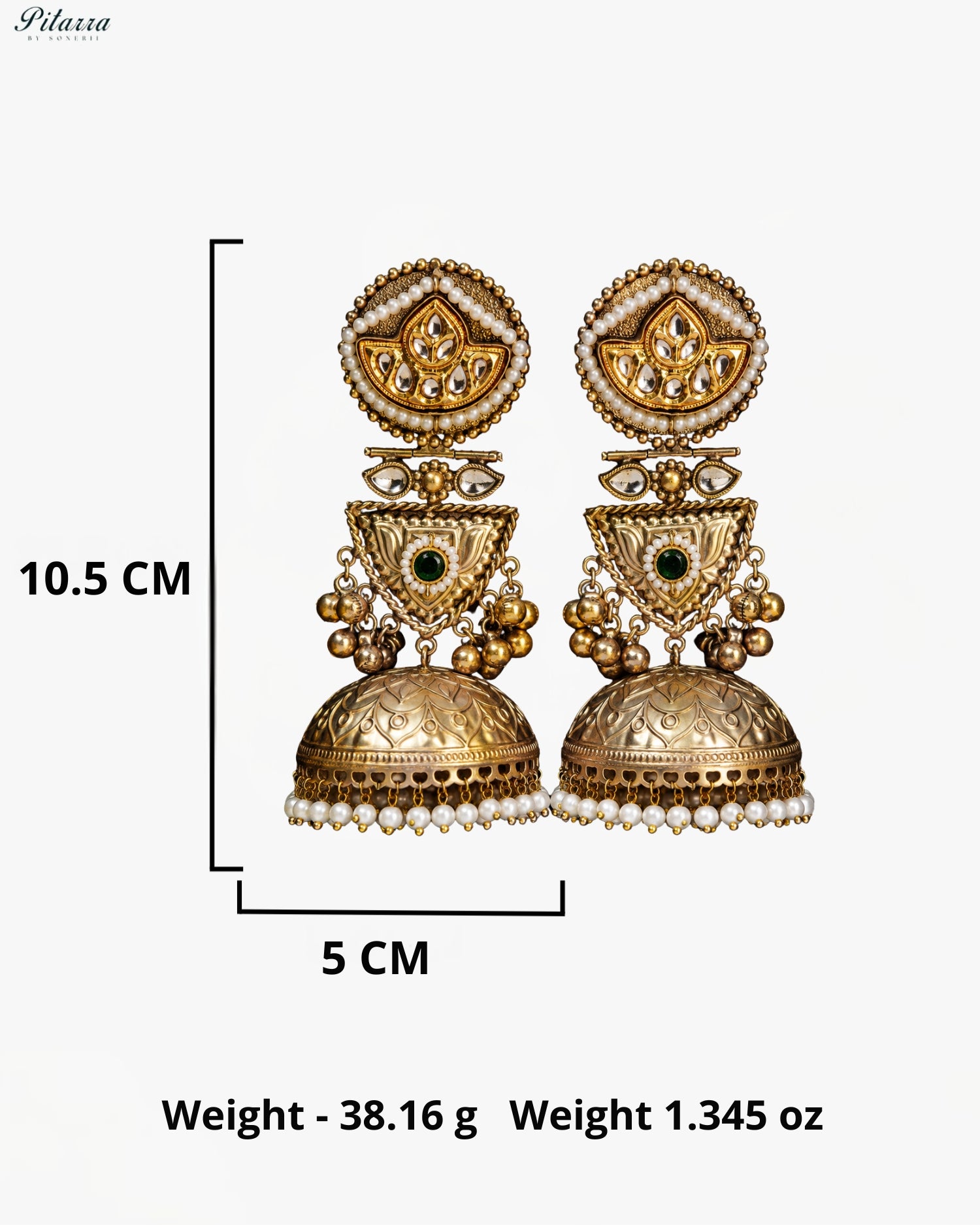 Green Stone Gold-Tone Pearl Jhumka Earrings