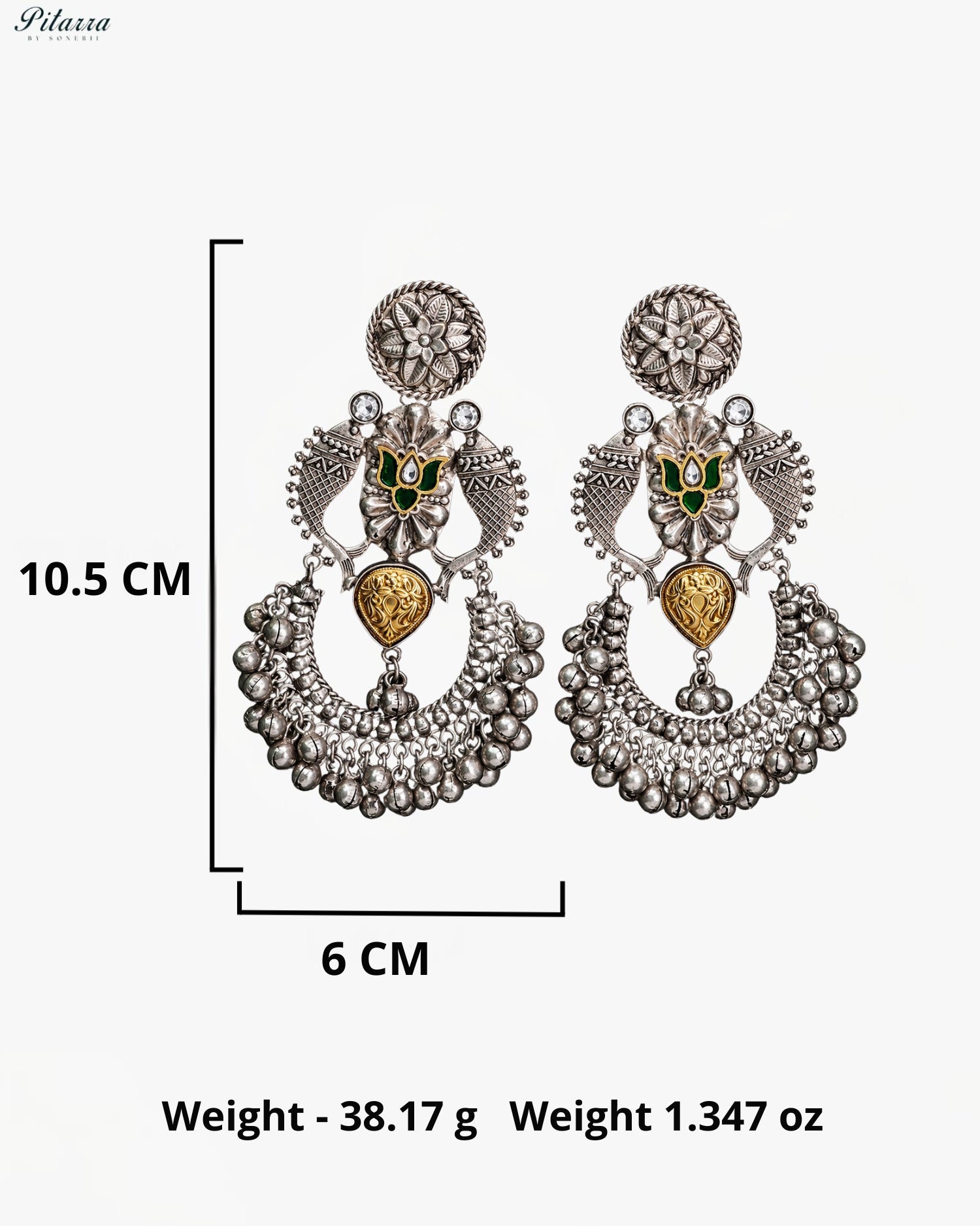Lotus Motif Silver Look-Alike Ghungroo Hoop Earrings