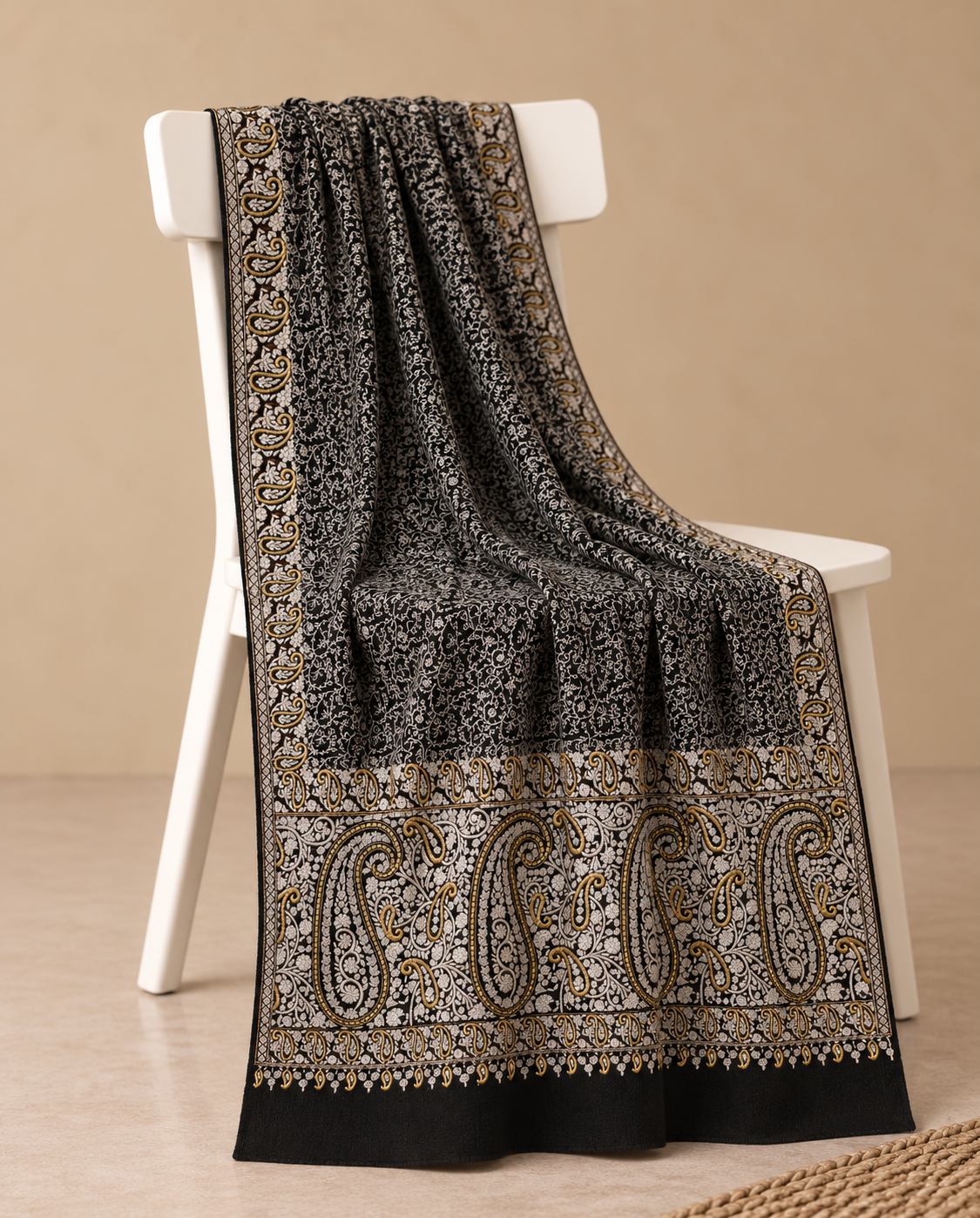 Black Paisley Jamawar Kashmiri Pashmina Shawl