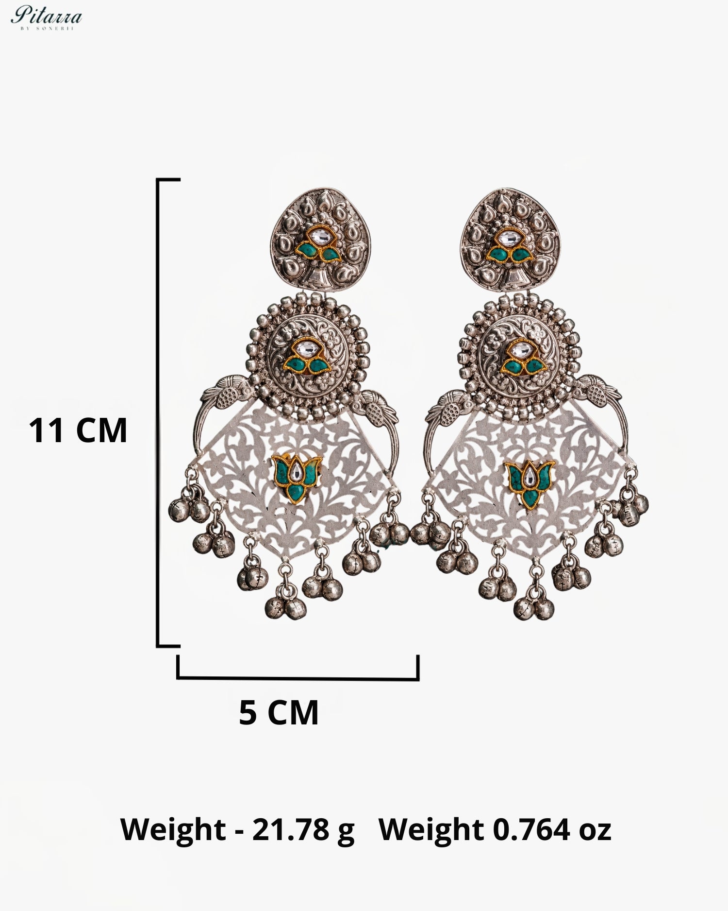 Turquoise Lotus Silver Look-Alike Filigree Earrings