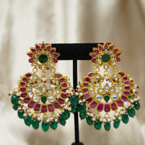 Floral Design Large Jhumka Chandbali Earrings