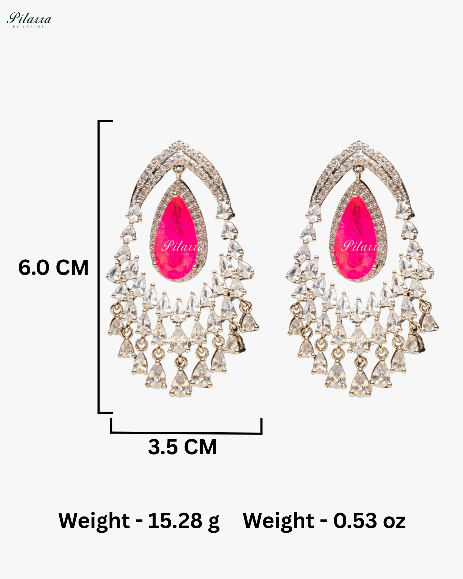 Pink Stone Silver CZ Dangle Earrings