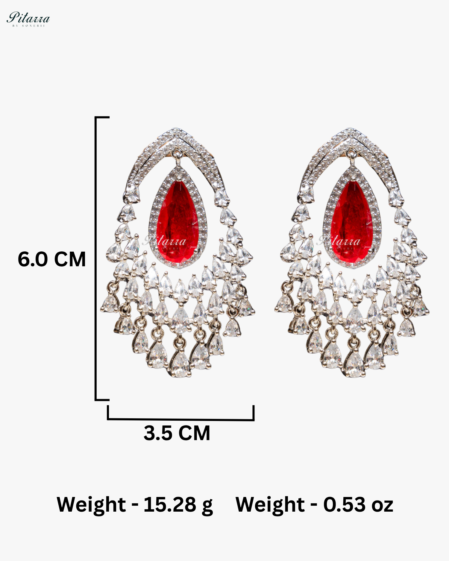 Red Stone Silver CZ Dangle Earrings