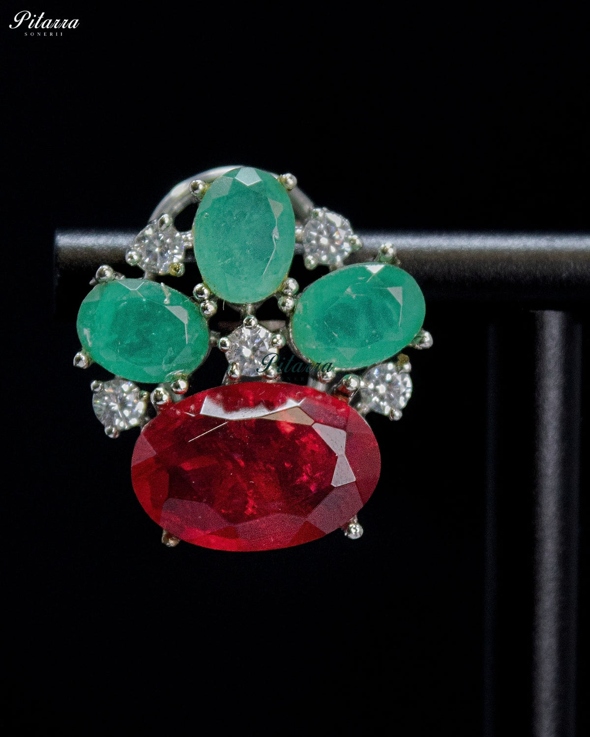 Ruby Red and Emerald Green Crystal Statement Stud Earrings