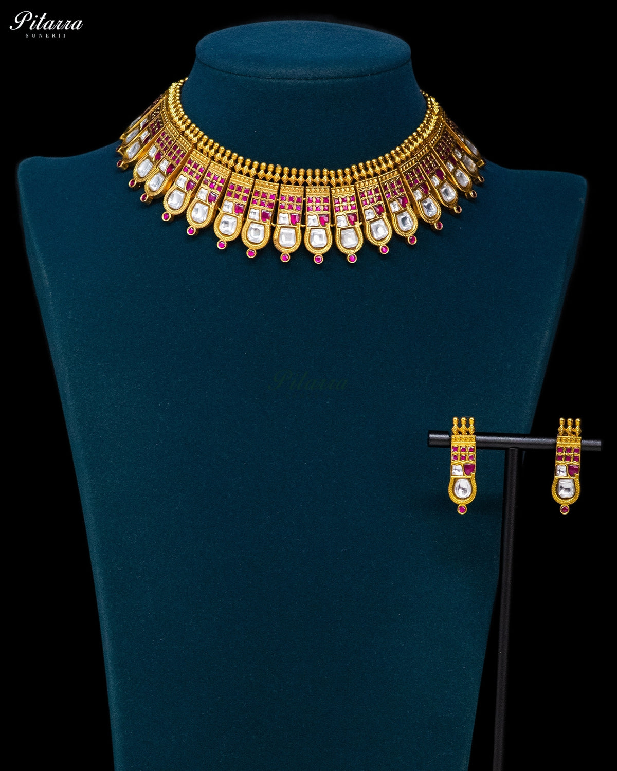 Pink & White Kundan Necklace Set