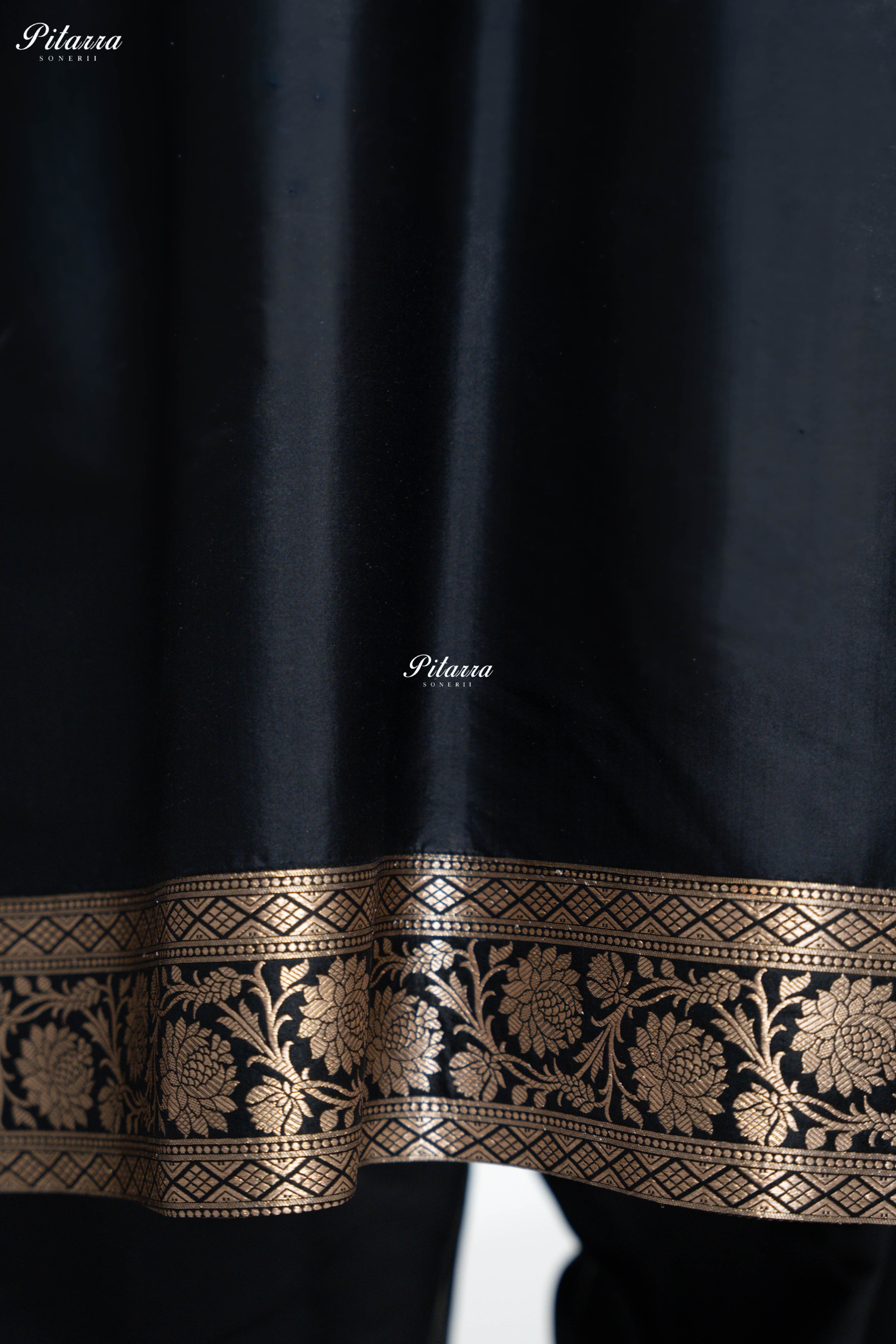 Black Silk Kurta Pant Set with Multicolour Banarasi Dupatta
