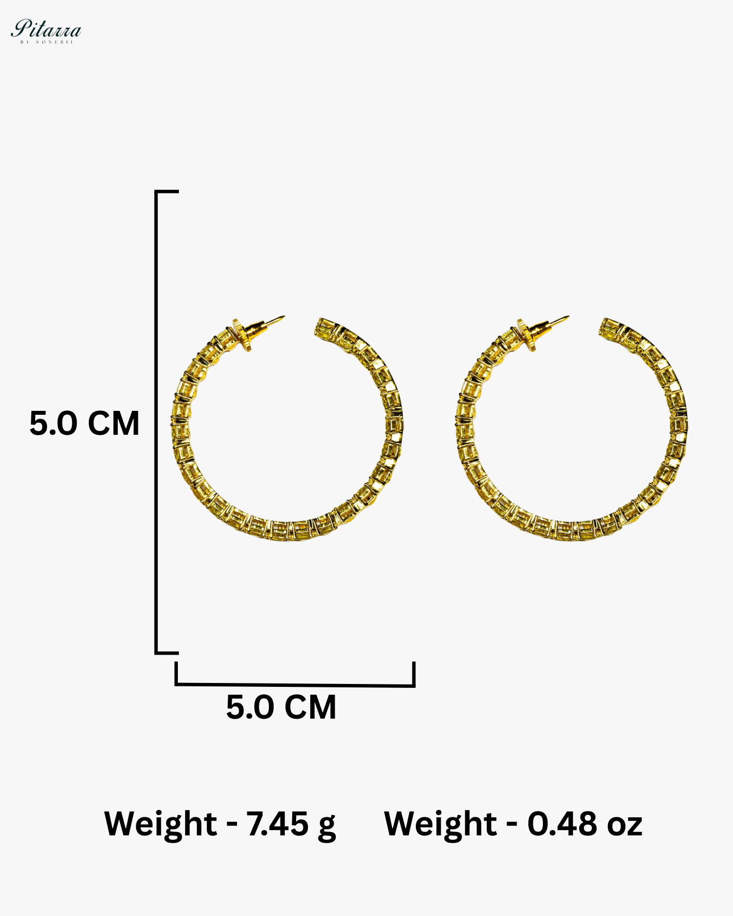 Yellow Stone Gold Finish Crystal Hoop Earrings