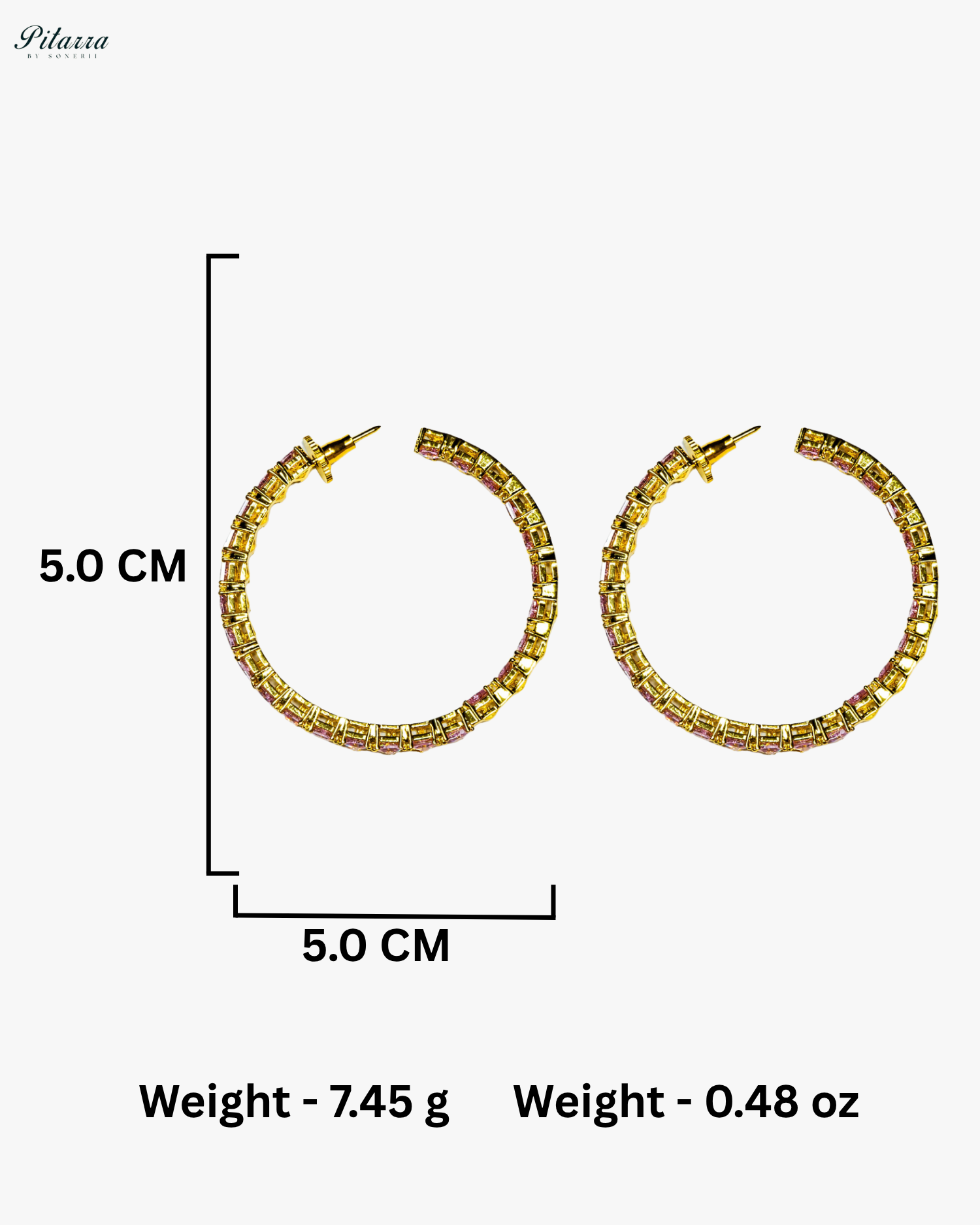 Pink Stone Gold Finish Crystal Hoop Earrings