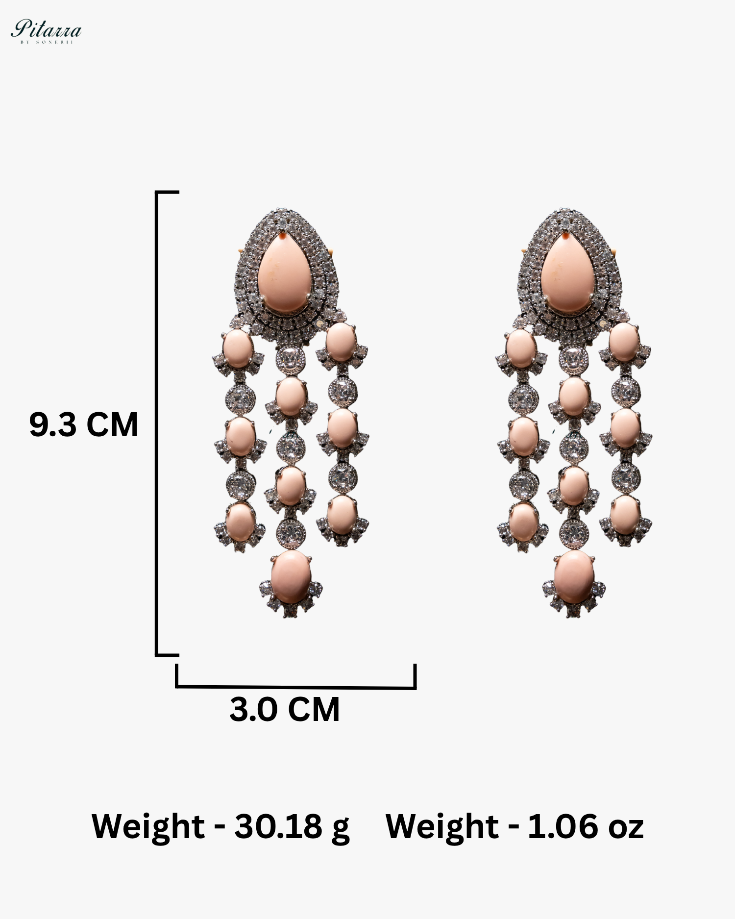 Peach Stone Silver Multi Layer CZ Necklace Set