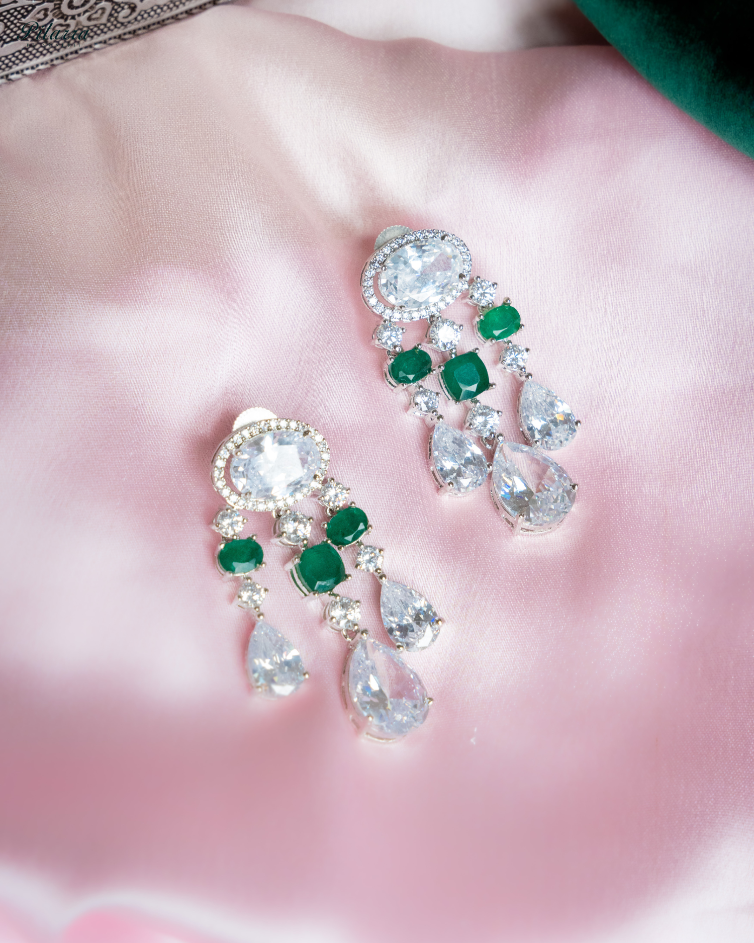 Green Cubic Zirconia Danglar Earrings