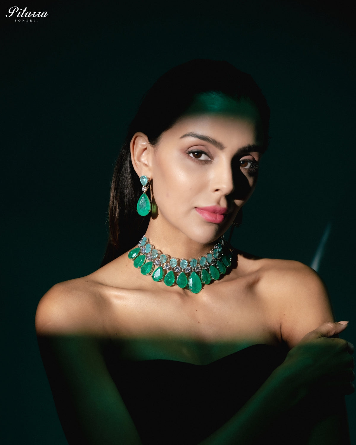 Aqua Green & Light Aqua Blue Crystal Statement Choker Necklace Set