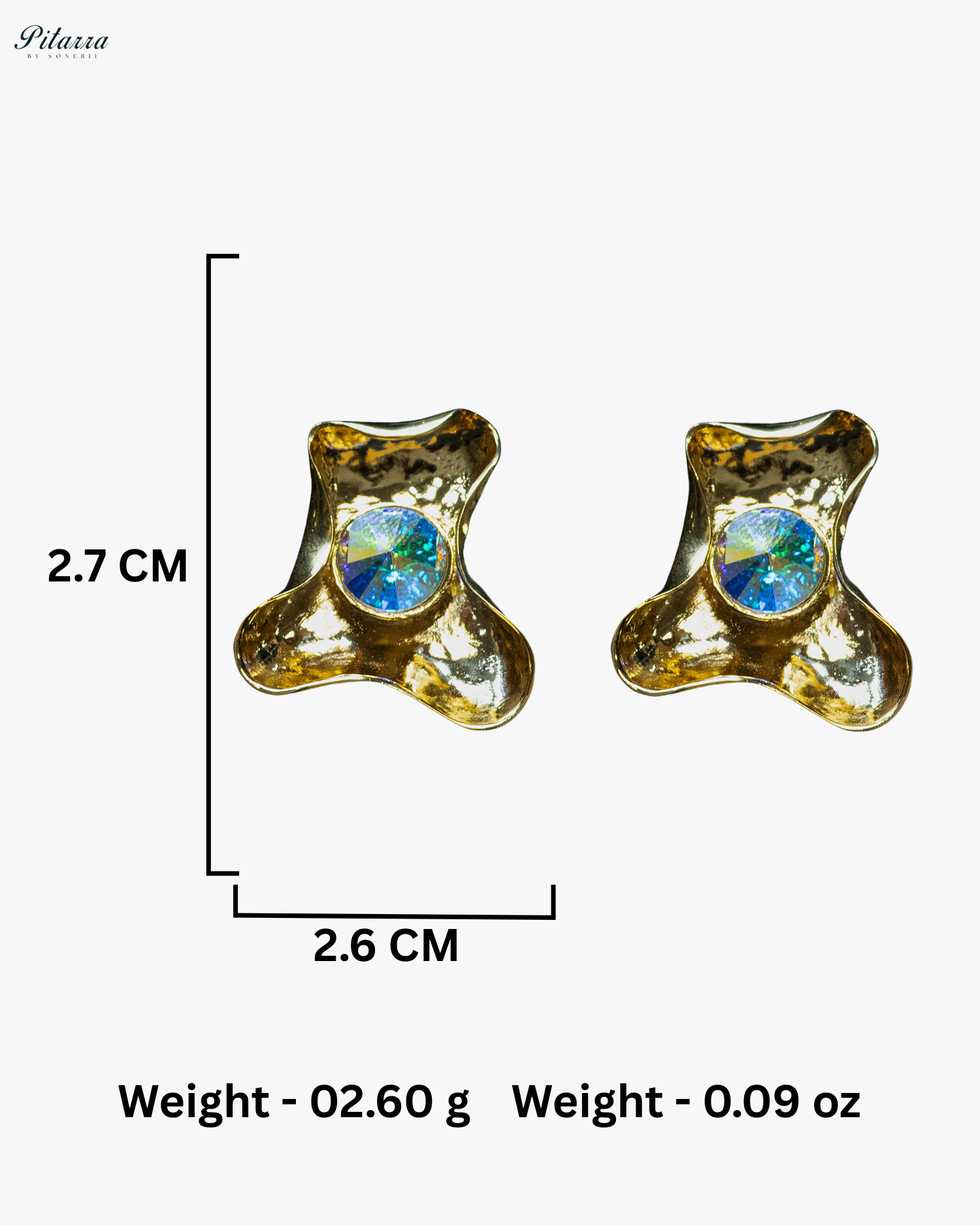 Blueish Stone Gold Plated Trendy Stud Earrings