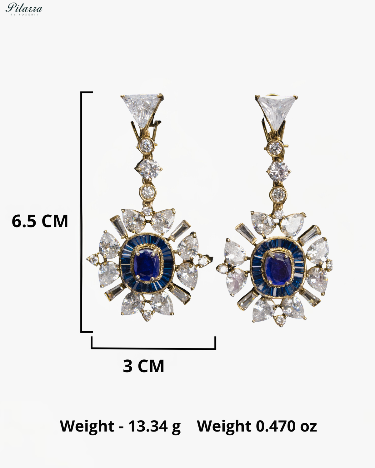 Royal Blue Oval Kundan Sunburst Design Drop Earrings