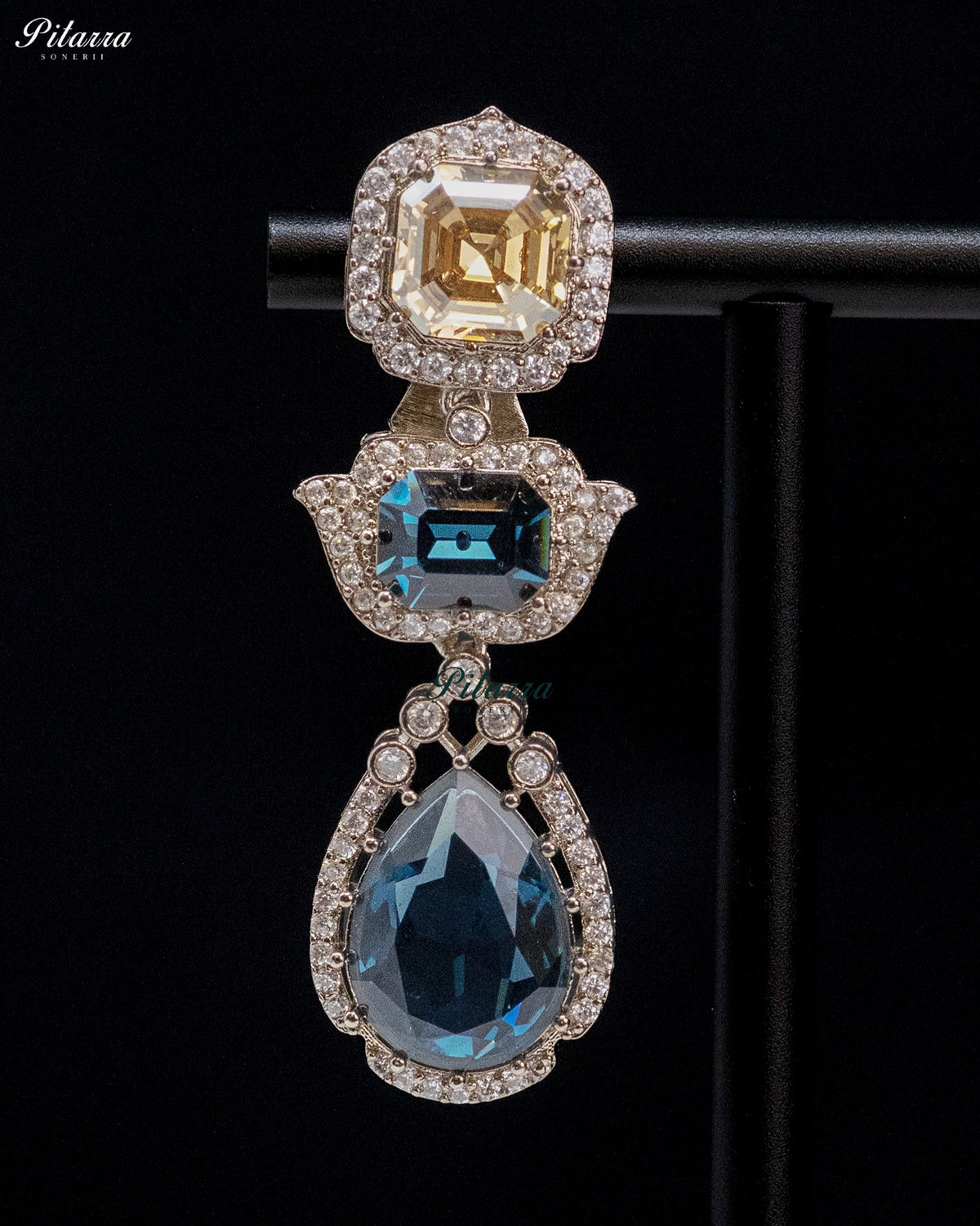 Blue Multicolor Crystal Pendant Necklace Set