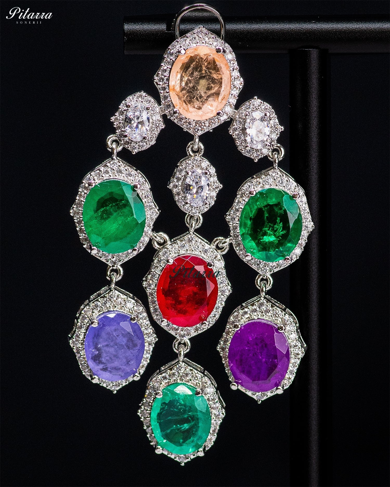 Peach Multicolor Crystal Dangler Earrings